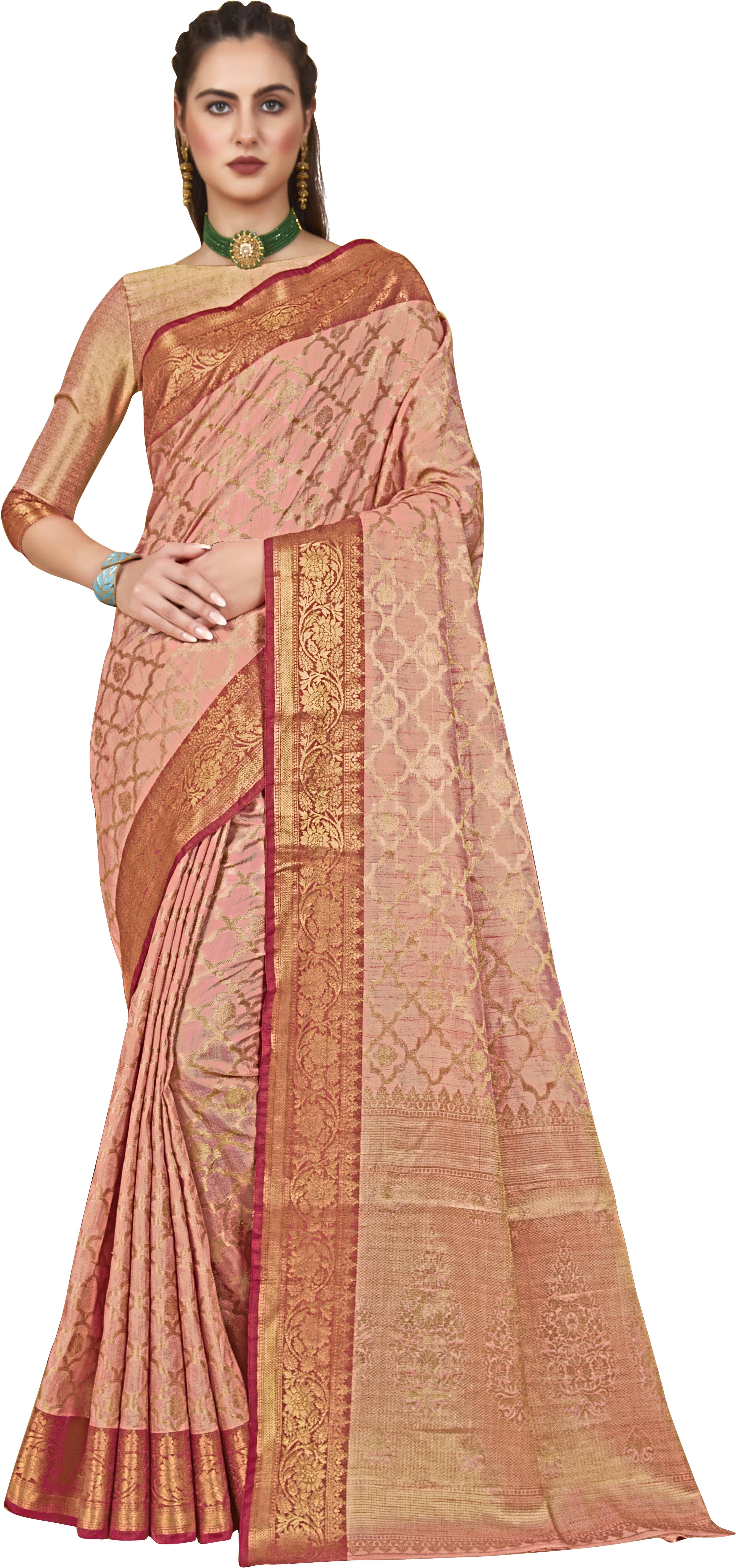 Sariya Jacquard Woven Saree With Unstitched Blouse Piece ( Pink ) Sariya Jacquard Woven Saree With Unstitched Blouse Piece ( Pink )