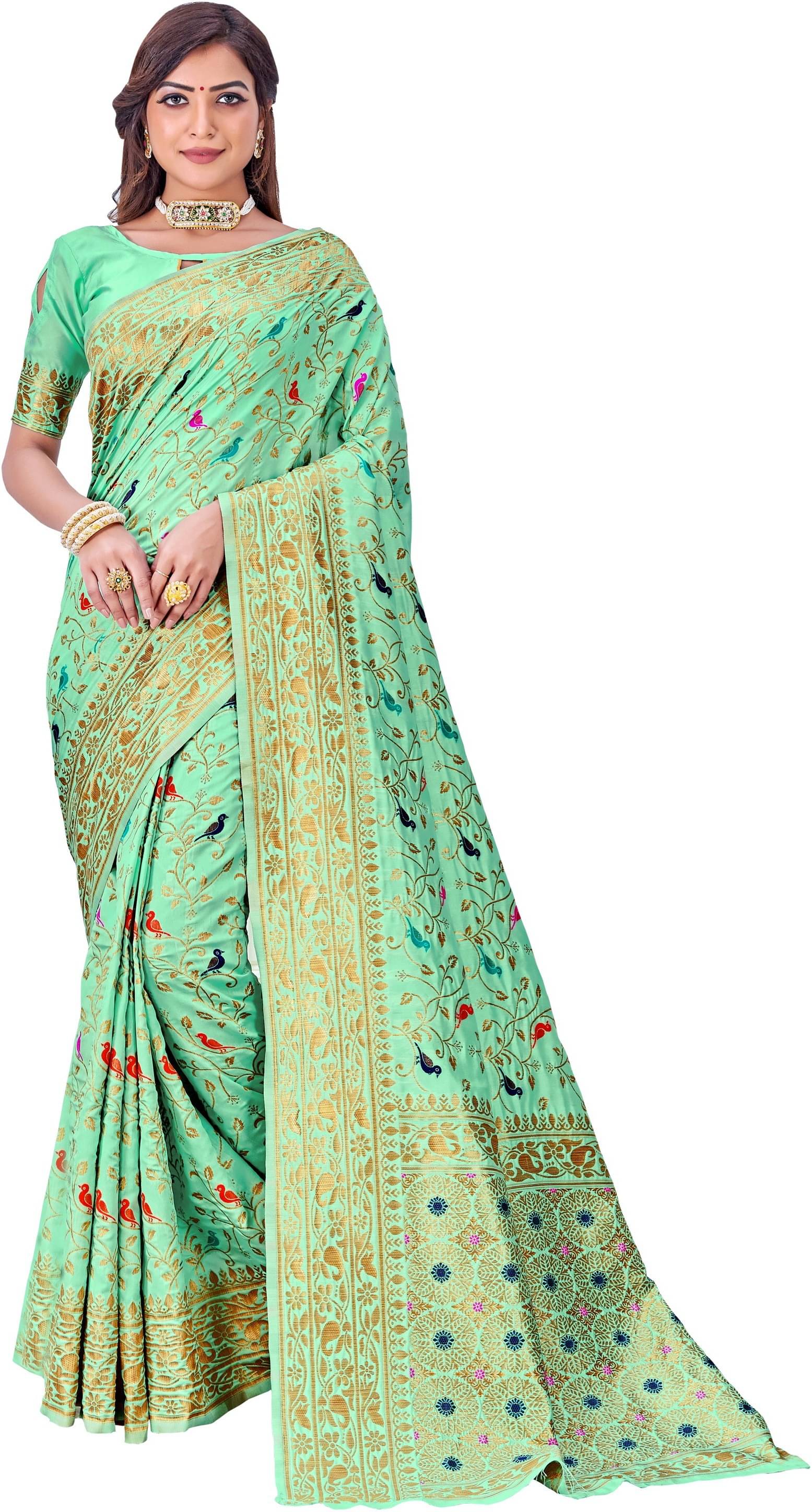     			Sariya Jacquard Embellished Saree With Unstitched Blouse Piece ( Blue )