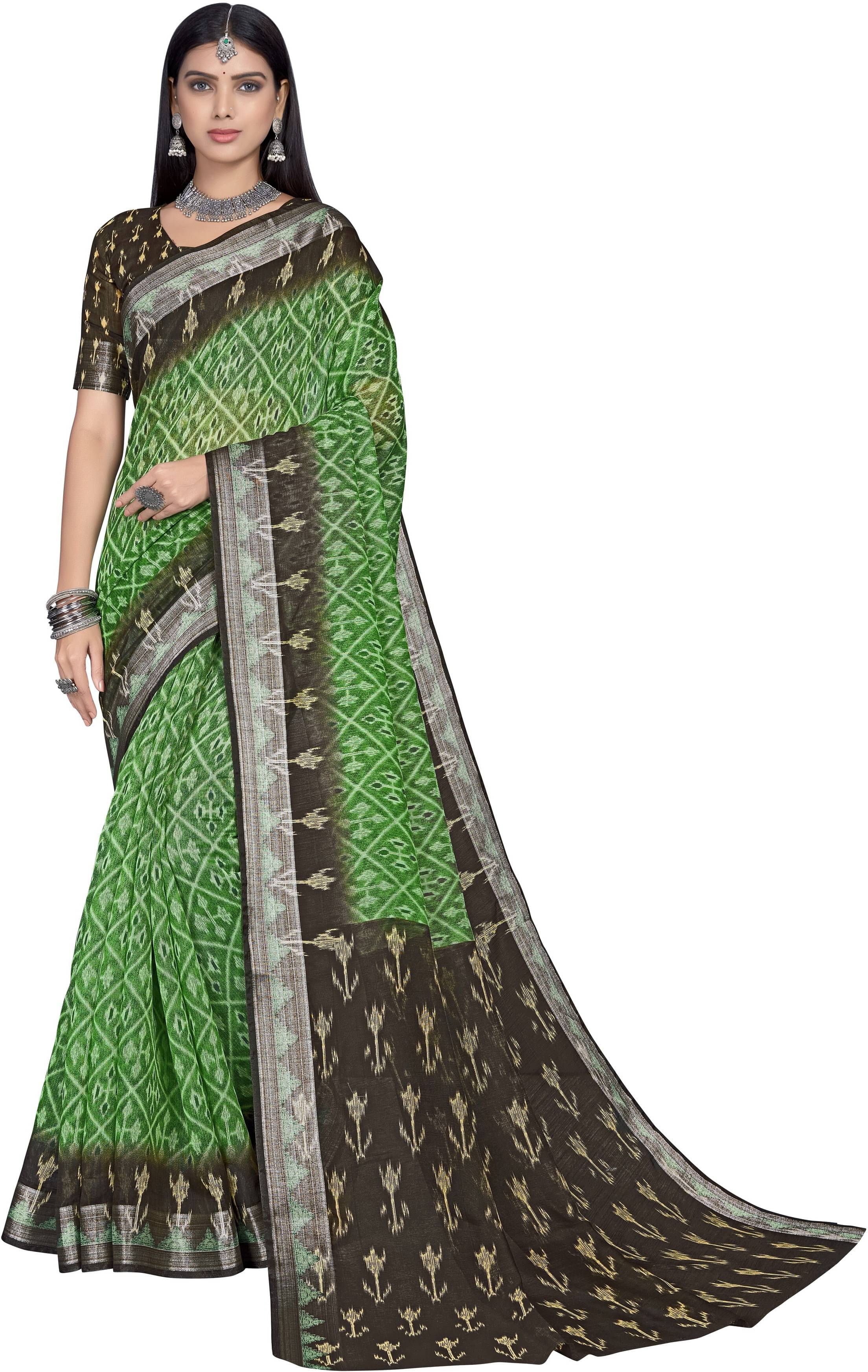     			Sariya Silk Blend Printed Saree With Unstitched Blouse Piece ( Green )