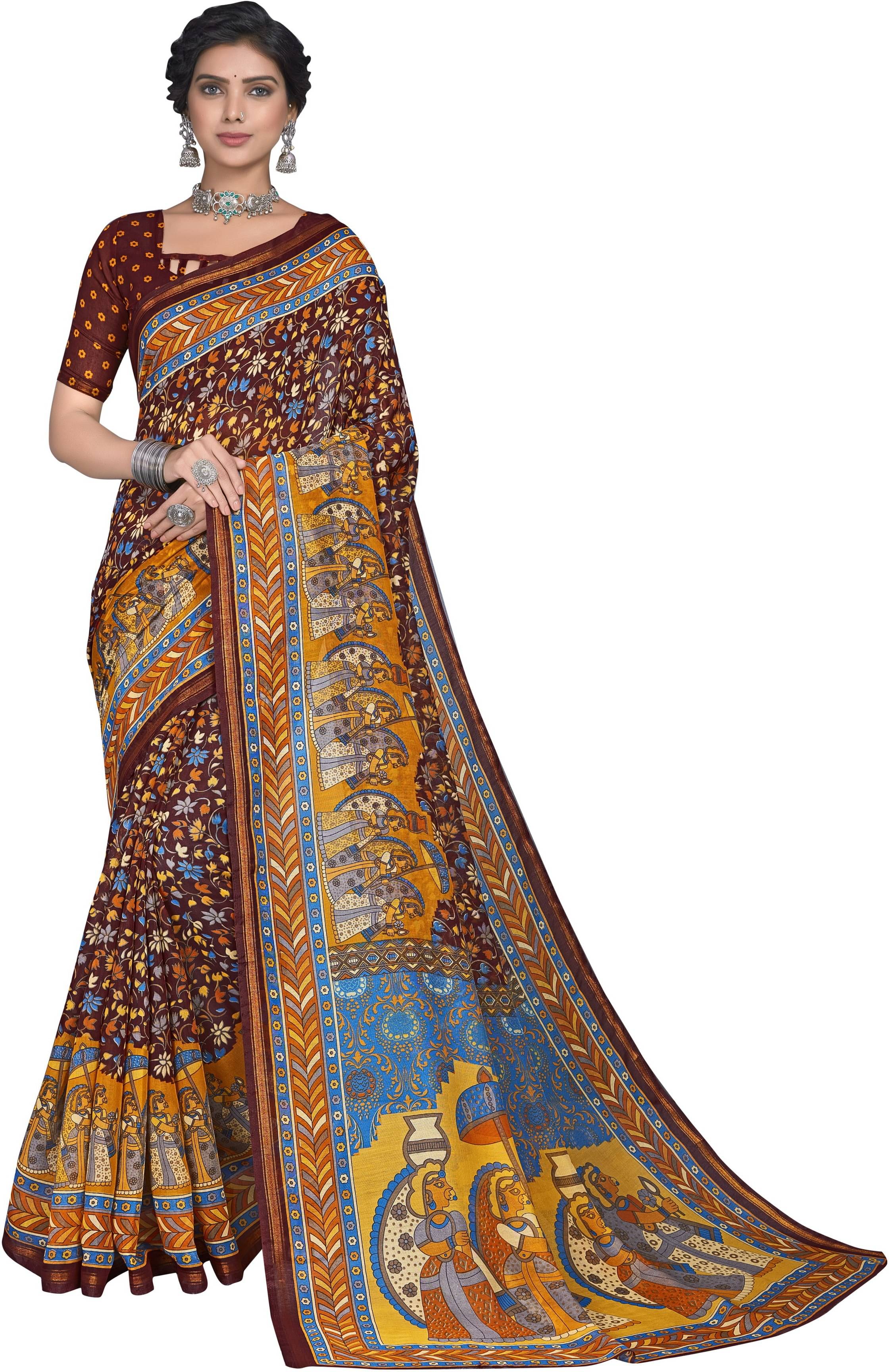 Sariya Silk Blend Printed Saree With Unstitched Blouse Piece ( Maroon ) Sariya Silk Blend Printed Saree With Unstitched Blouse Piece ( Maroon )