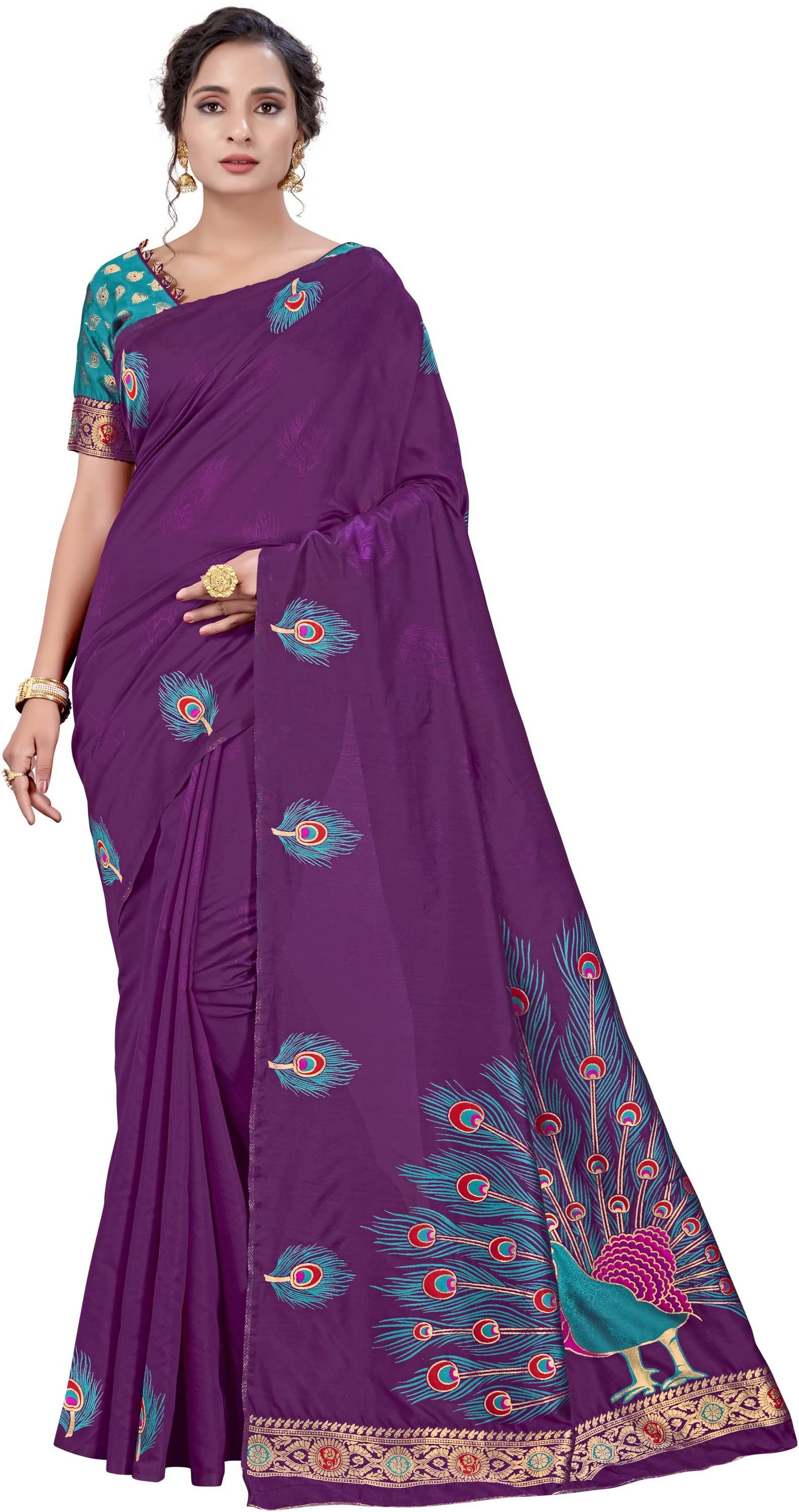     			Sariya Silk Blend Printed Saree With Unstitched Blouse Piece ( Purple )