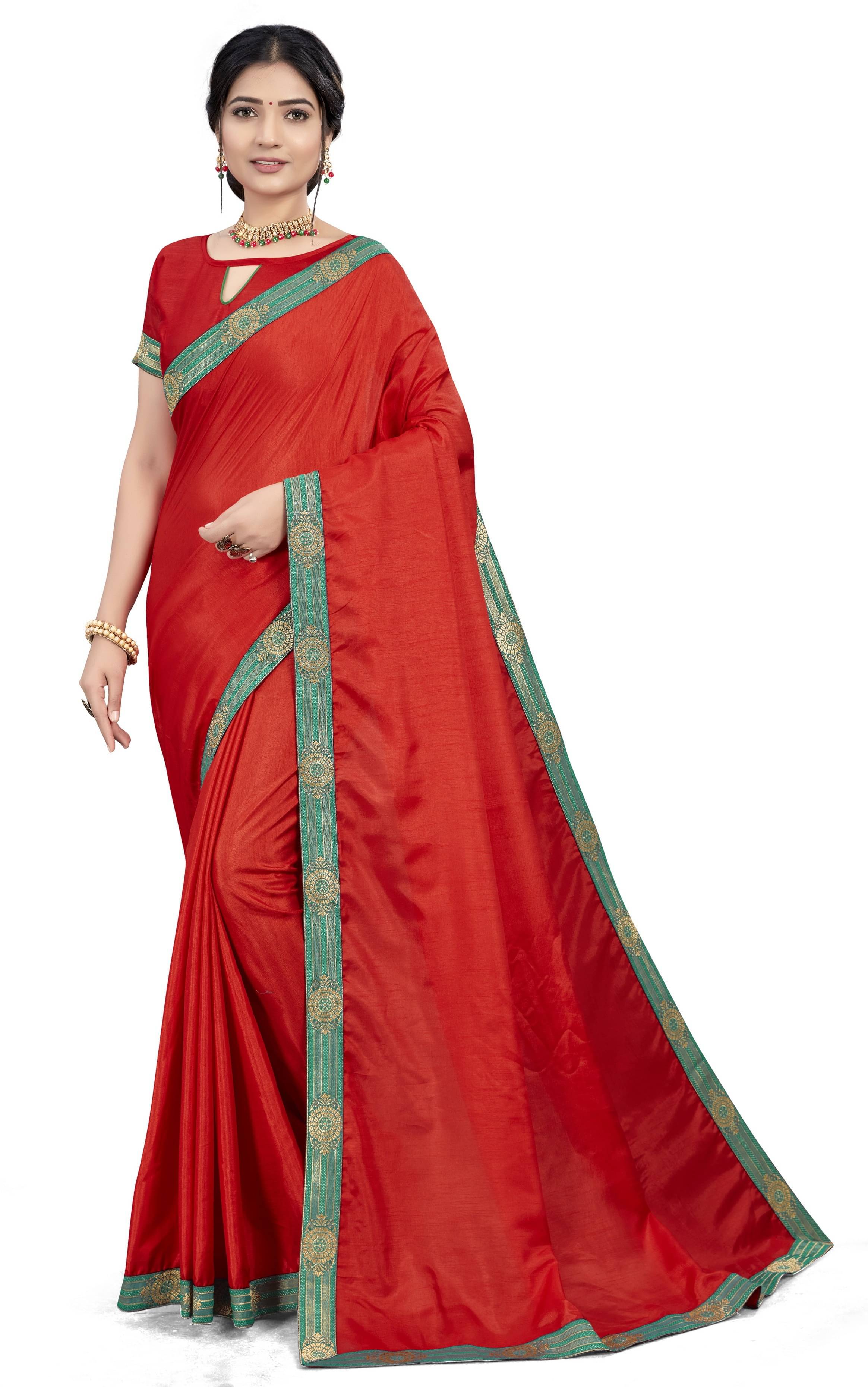     			Sariya Silk Blend Solid Saree With Unstitched Blouse Piece ( Red )