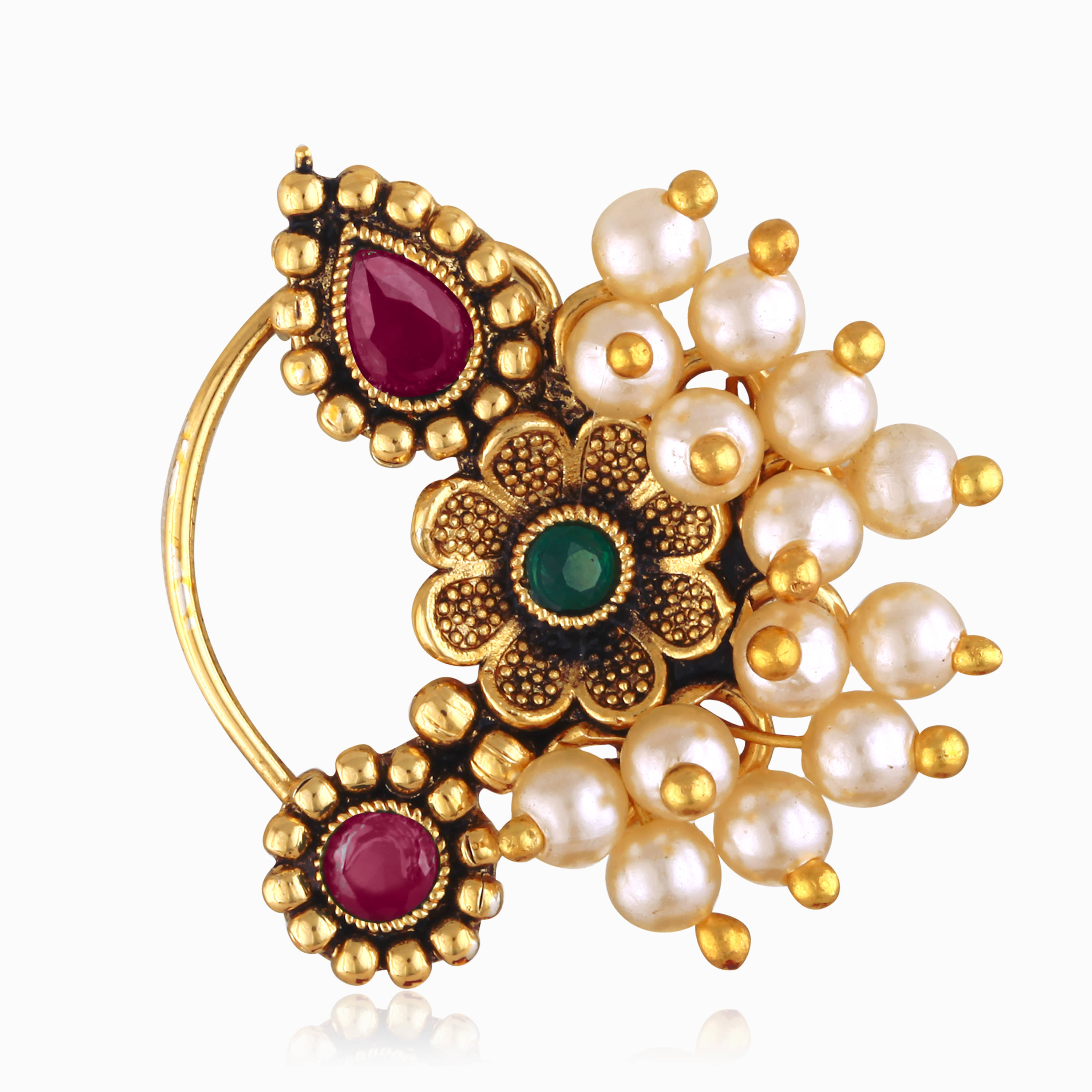 Vivastri's Premium Semicircled Shaped Multi Coloured White Pearl Beaded Nath For Womens & Gilrs-VIVA1299NTH-PRESS-MULTI Vivastri's Premium Semicircled Shaped Multi Coloured White Pearl Beaded Nath For Womens & Gilrs-VIVA1299NTH-PRESS-MULTI