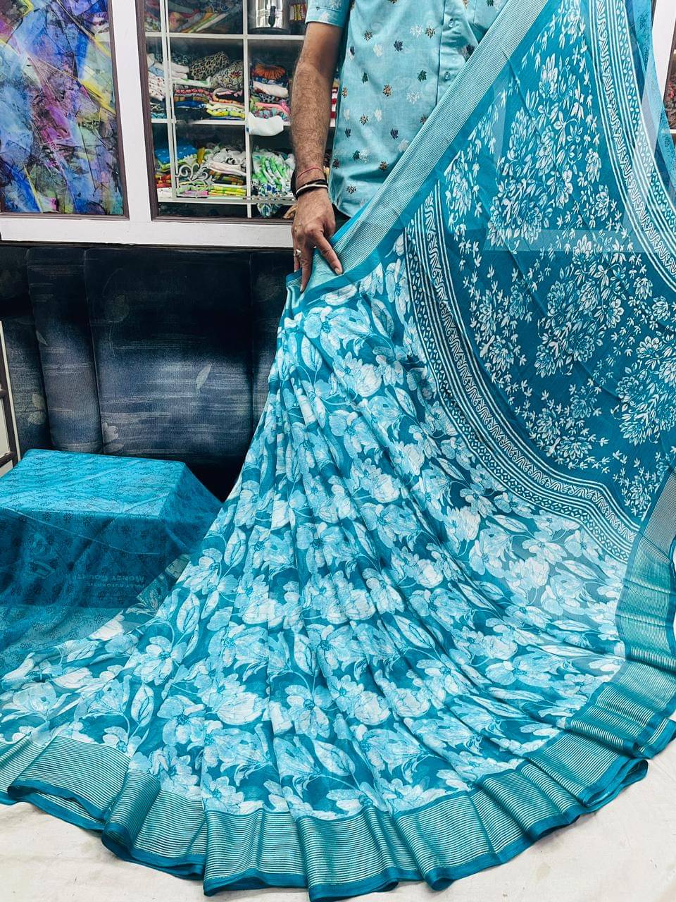 mahalaxmi fab Chiffon Printed Saree With Unstitched Blouse Piece ( Light Blue ) mahalaxmi fab Chiffon Printed Saree With Unstitched Blouse Piece ( Light Blue )