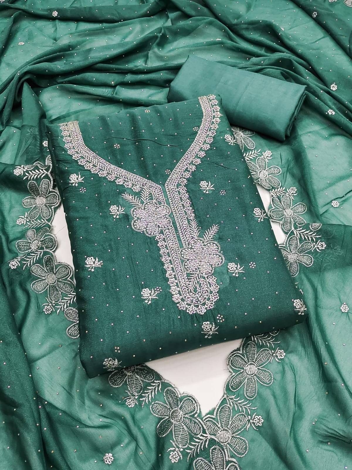 ALSHOP Unstitched Georgette Embroidered Dress Material - Teal ( Pack of 1 ) ALSHOP Unstitched Georgette Embroidered Dress Material - Teal ( Pack of 1 )