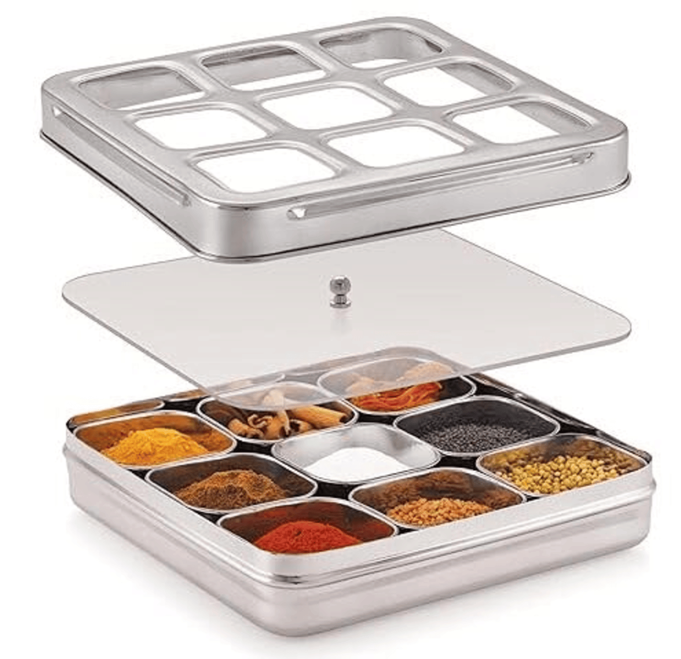     			ATROCK 9 In 1 Masala Box Steel Silver Food Container ( Set of 1 )