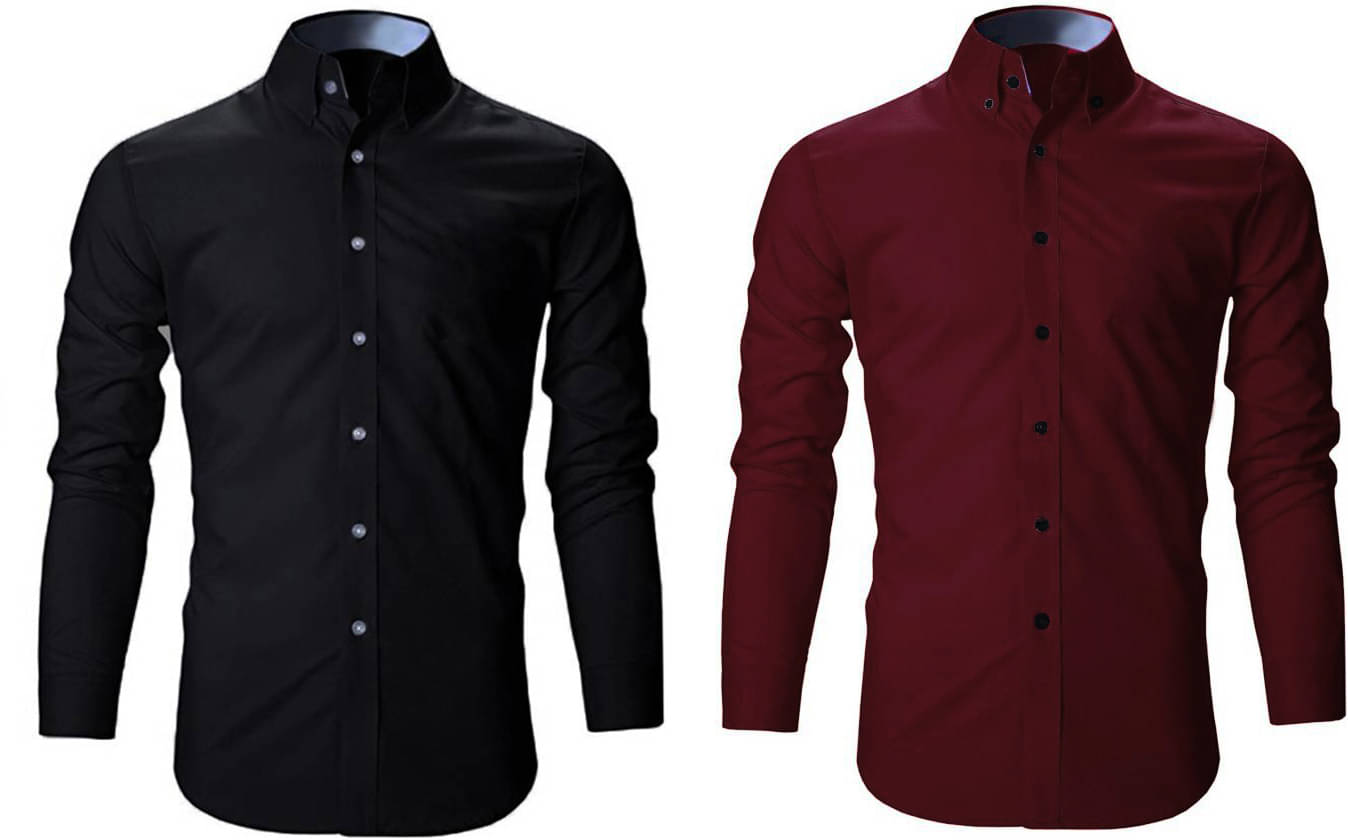     			Bluedove Cotton Blend Regular Fit Solids Full Sleeves Men's Casual Shirt - Black ( Pack of 2 )