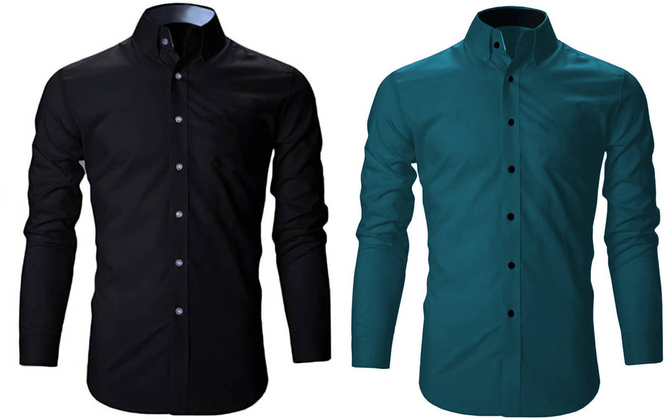     			Bluedove Cotton Blend Regular Fit Solids Full Sleeves Men's Casual Shirt - Black ( Pack of 2 )