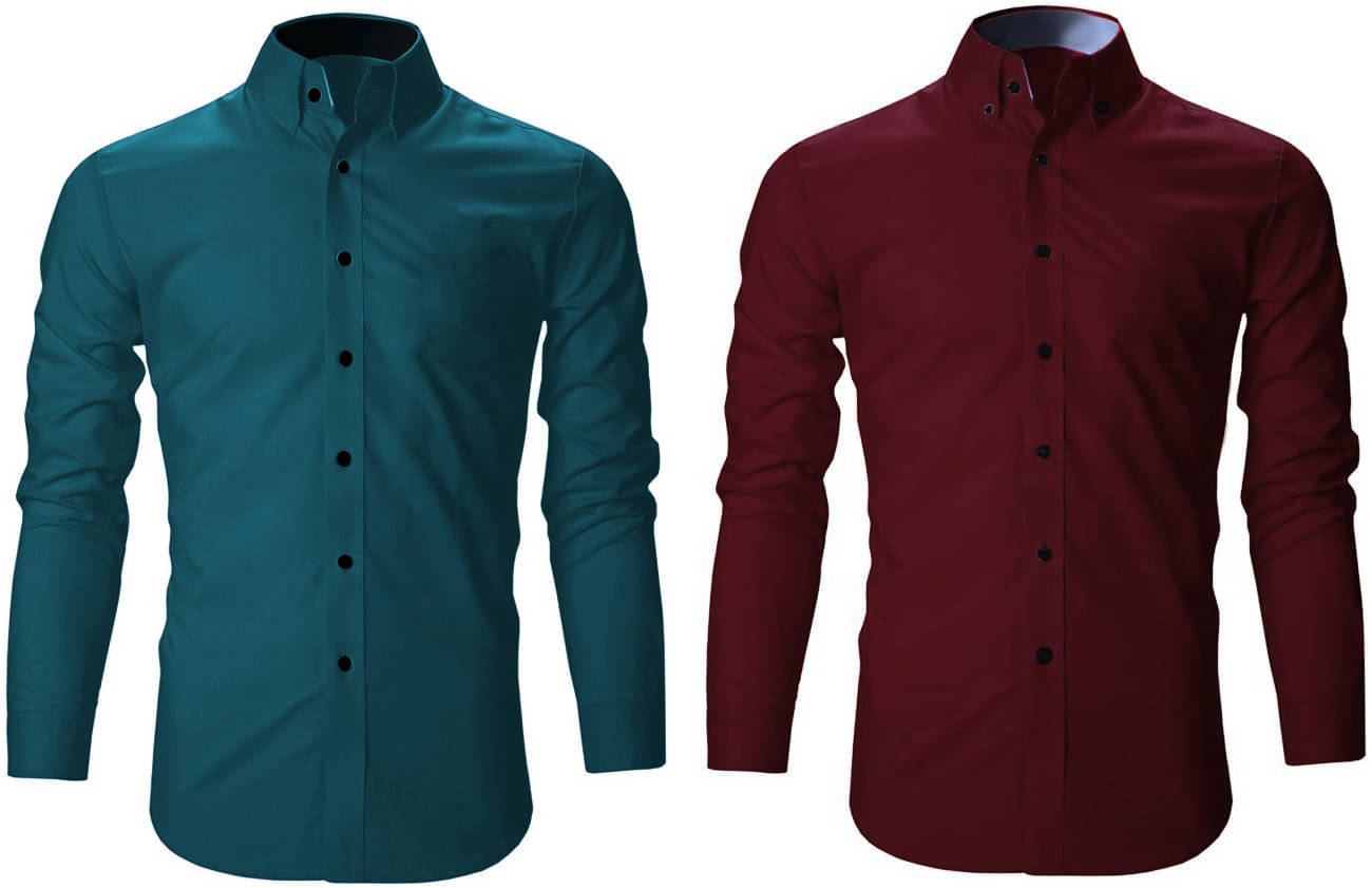    			Bluedove Cotton Blend Regular Fit Solids Full Sleeves Men's Casual Shirt - Maroon ( Pack of 2 )