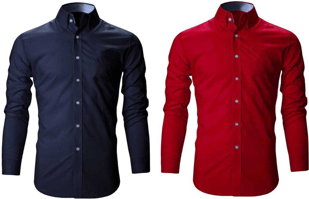     			Bluedove Cotton Blend Regular Fit Solids Full Sleeves Men's Casual Shirt - Red ( Pack of 2 )