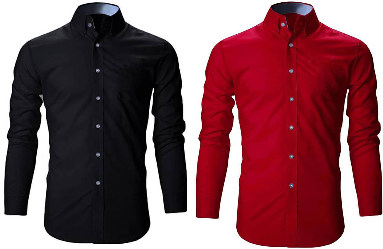     			Bluedove Cotton Blend Regular Fit Solids Full Sleeves Men's Casual Shirt - Red ( Pack of 2 )