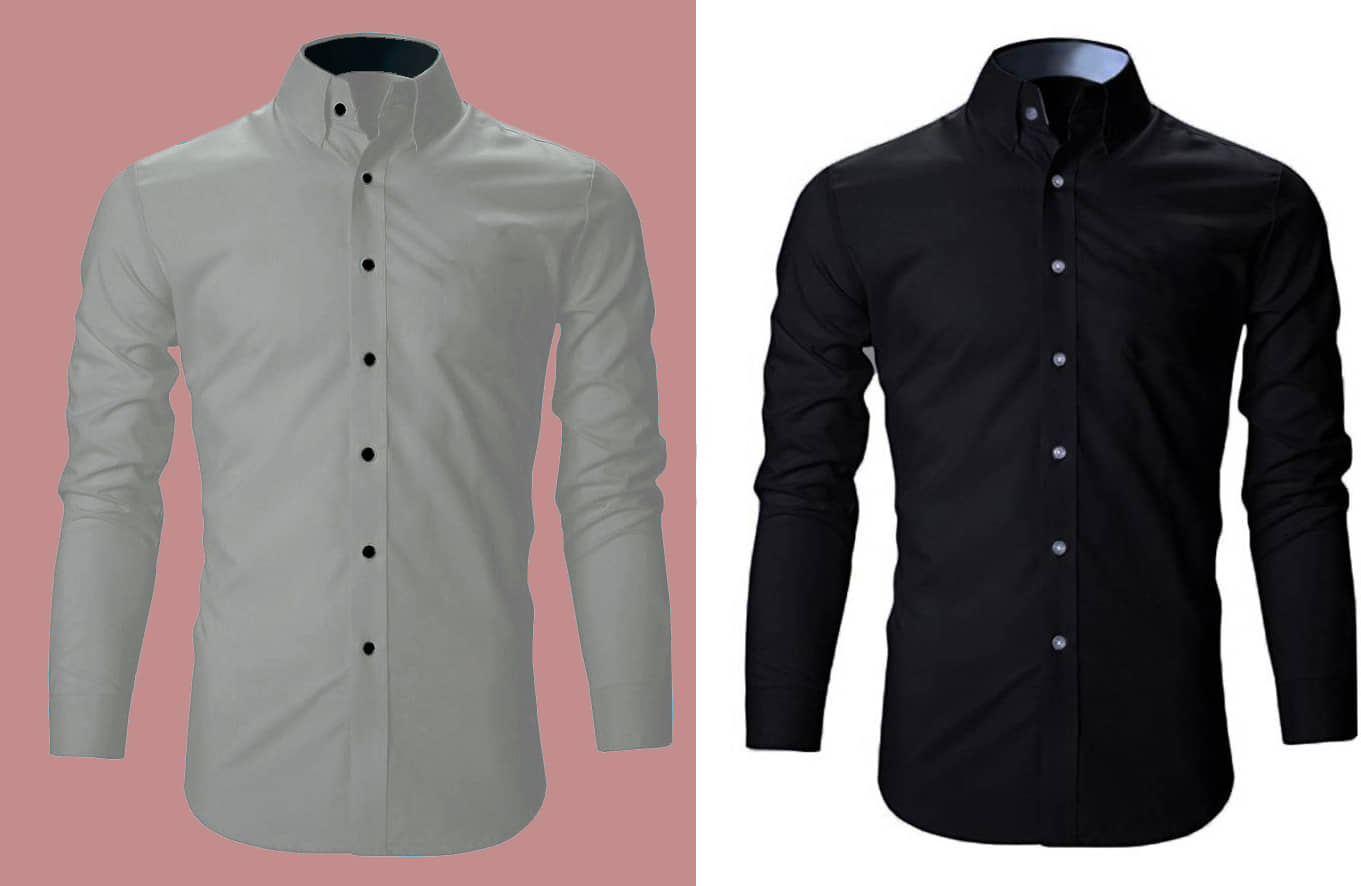 Bluedove Cotton Blend Regular Fit Solids Full Sleeves Men's Casual Shirt - Grey ( Pack of 2 )