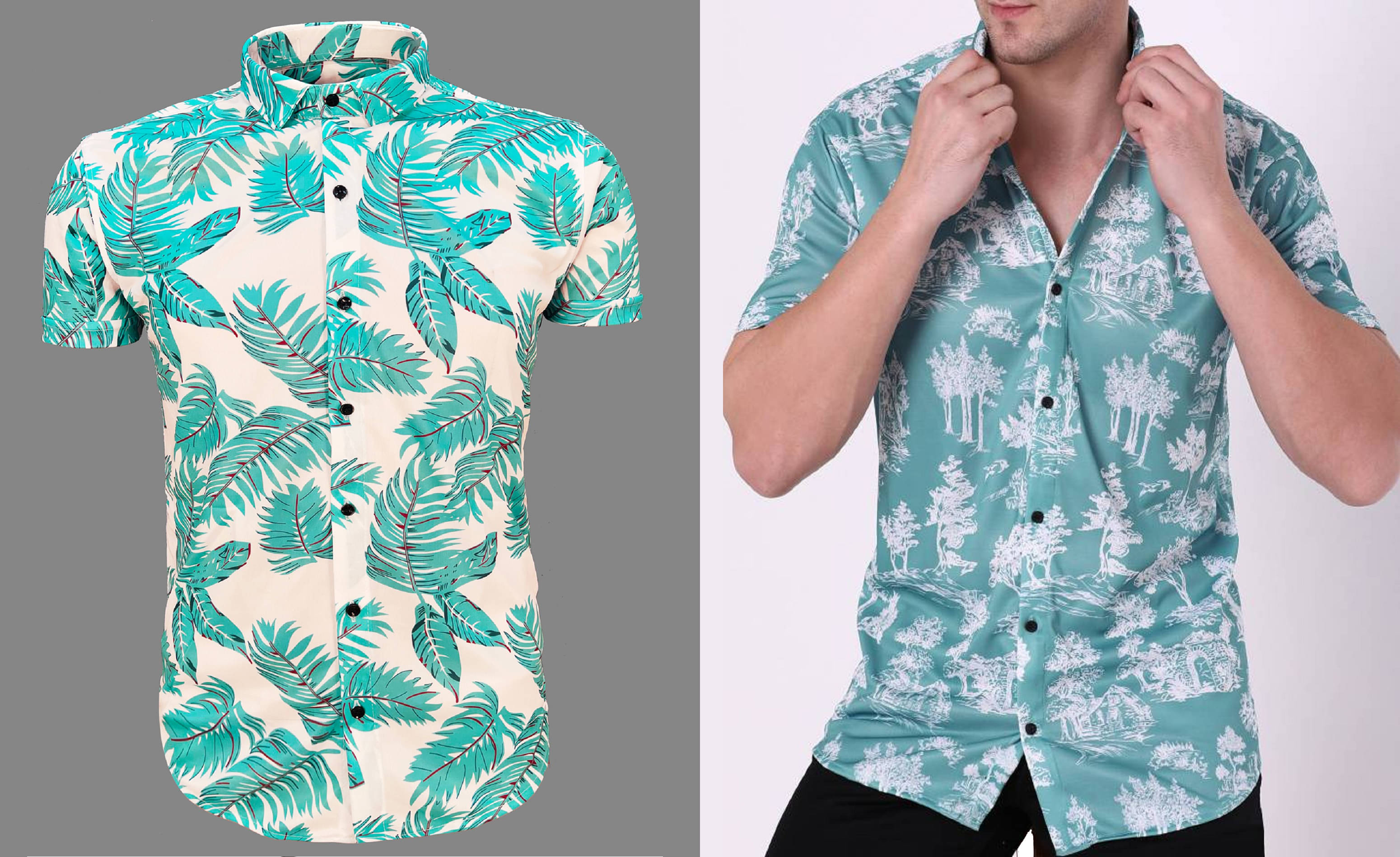     			Bluedove Elastane Regular Fit Printed Half Sleeves Men's Casual Shirt - Light Blue ( Pack of 2 )