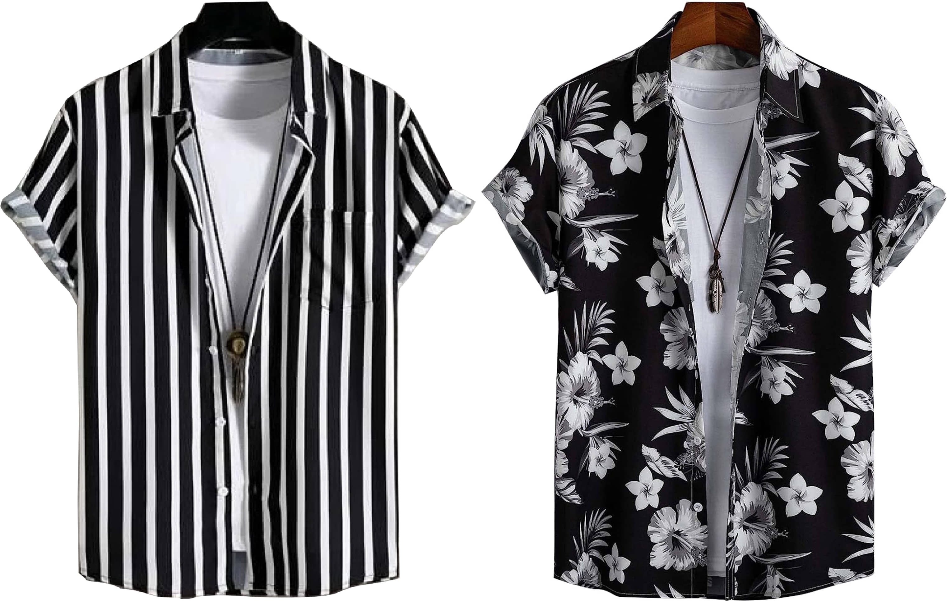 Bluedove Elastane Regular Fit Striped Half Sleeves Men's Casual Shirt - White ( Pack of 2 )