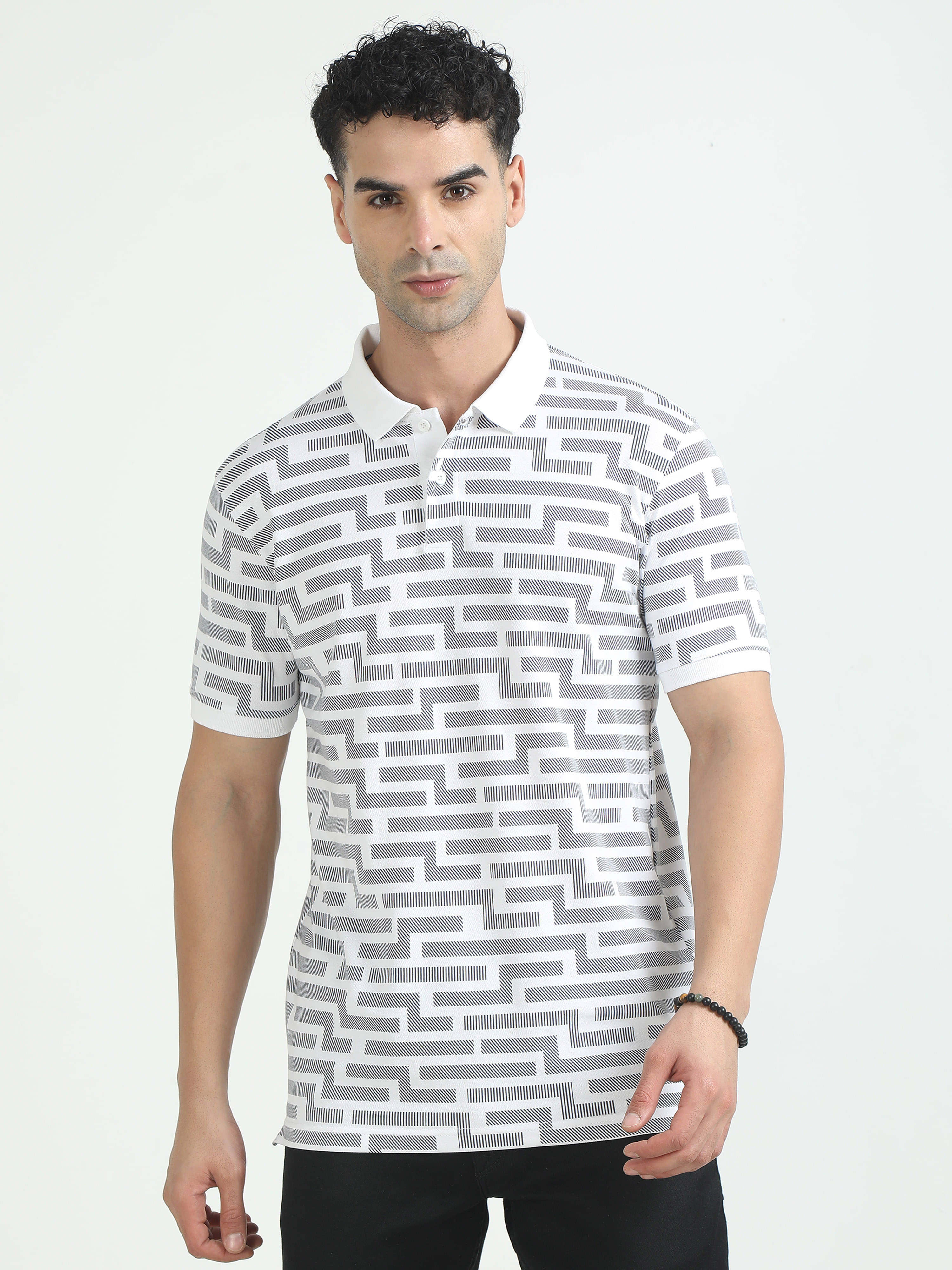     			Cool Colors Pack of 1 Cotton Regular Fit Printed Half Sleeves Men's Polo T Shirt ( White )