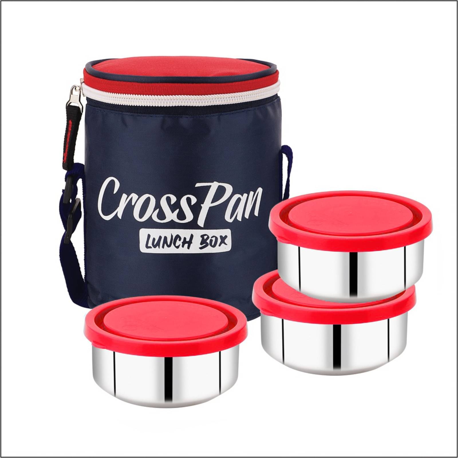    			CrossPan STYLO RED LUNCH BOX Stainless Steel Lunch Box 3 - Container ( Pack of 1 )