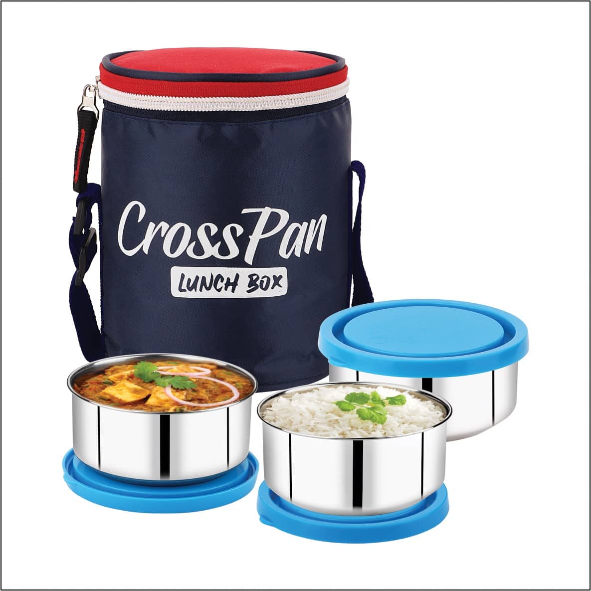 CrossPan Stylo Blue Lunch Box Stainless Steel Lunch Box 3 - Container ( Pack of 1 )