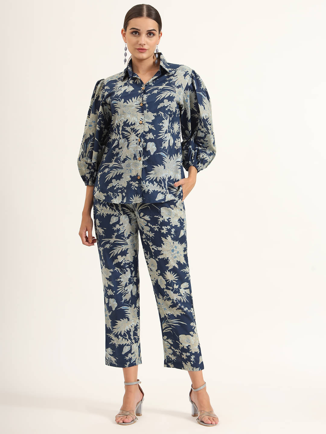     			Divena Women Printed Shirt With Trousers Co-Ord Set ( Navy Blue )