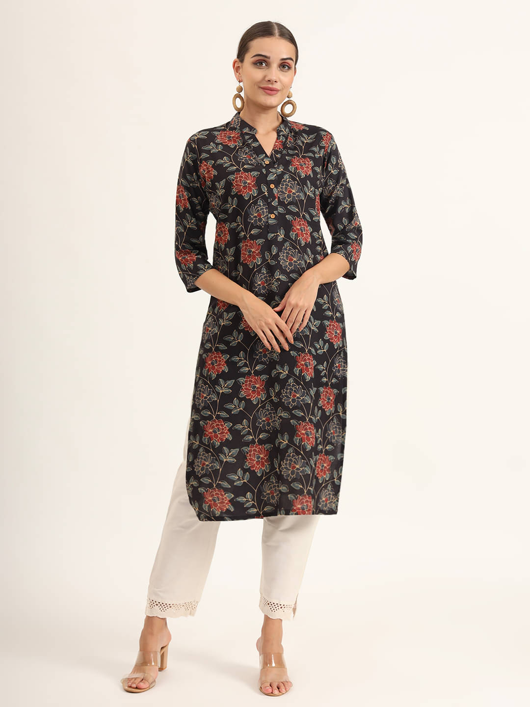     			Divena Pack of 1 Rayon Printed Straight Women's Kurti - ( Black )