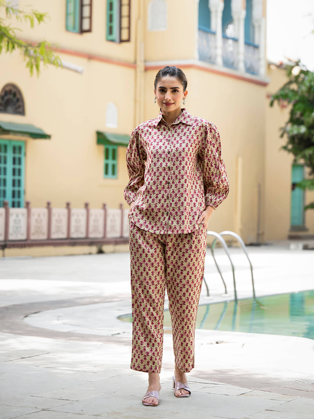     			Divena Women Printed Shirt With Trousers Co-Ord Set ( Red )
