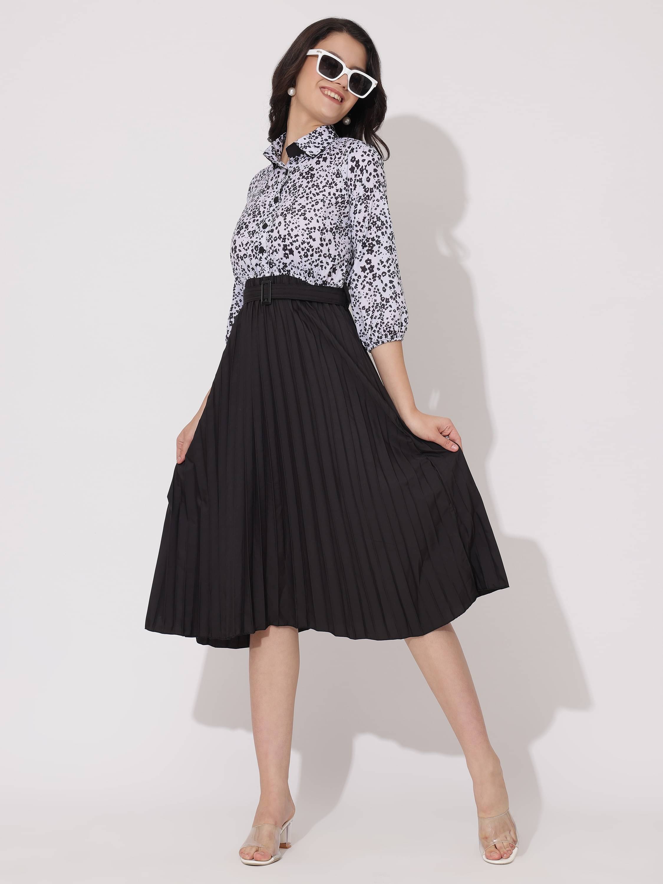     			Femvy Women Polyester Printed Fit & Flare Dress ( Multi Color )