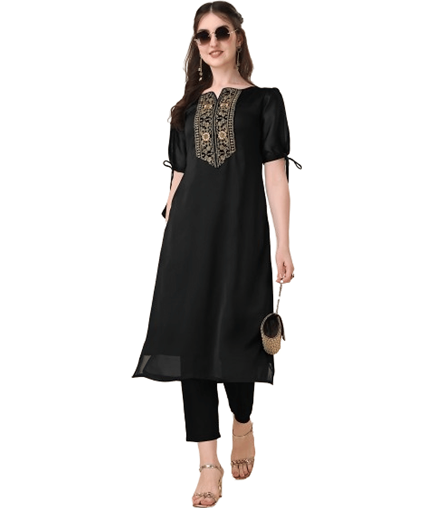 GOROLY Pack of 1 Silk Blend Embroidered Flared Women's Kurti - ( Black ) - Kurtis, Tunics | Buy online on ZillyBuy