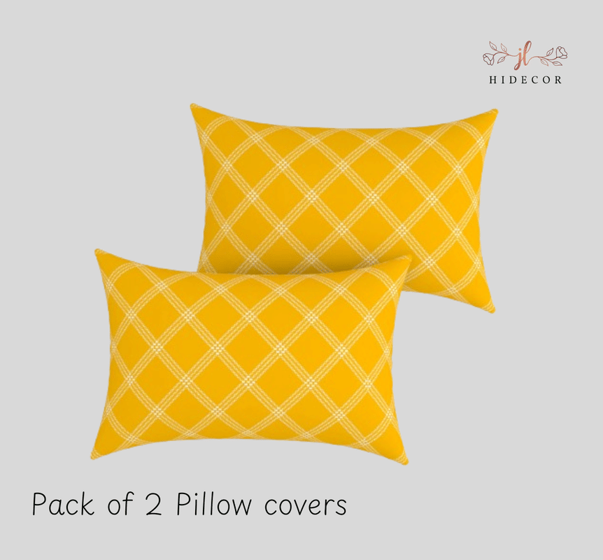 HIDECOR - Pack of 2 Microfiber Big Checks Standard Size Pillow Cover ( 68.58 cm(27) x 43.18 cm(17) ) - Yellow HIDECOR - Pack of 2 Microfiber Big Checks Standard Size Pillow Cover ( 68.58 cm(27) x 43.18 cm(17) ) - Yellow