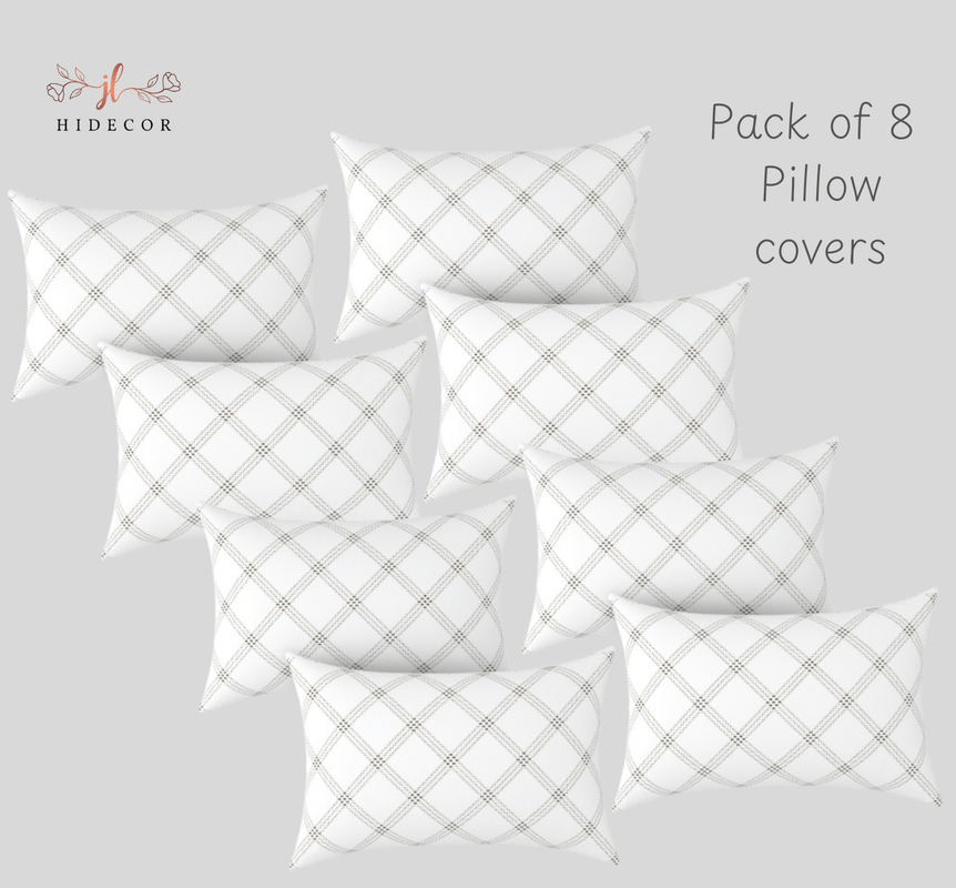     			HIDECOR - Pack of 8 Microfiber Big Checks Standard Size Pillow Cover ( 68.58 cm(27) x 43.18 cm(17) ) - Multi-Colour