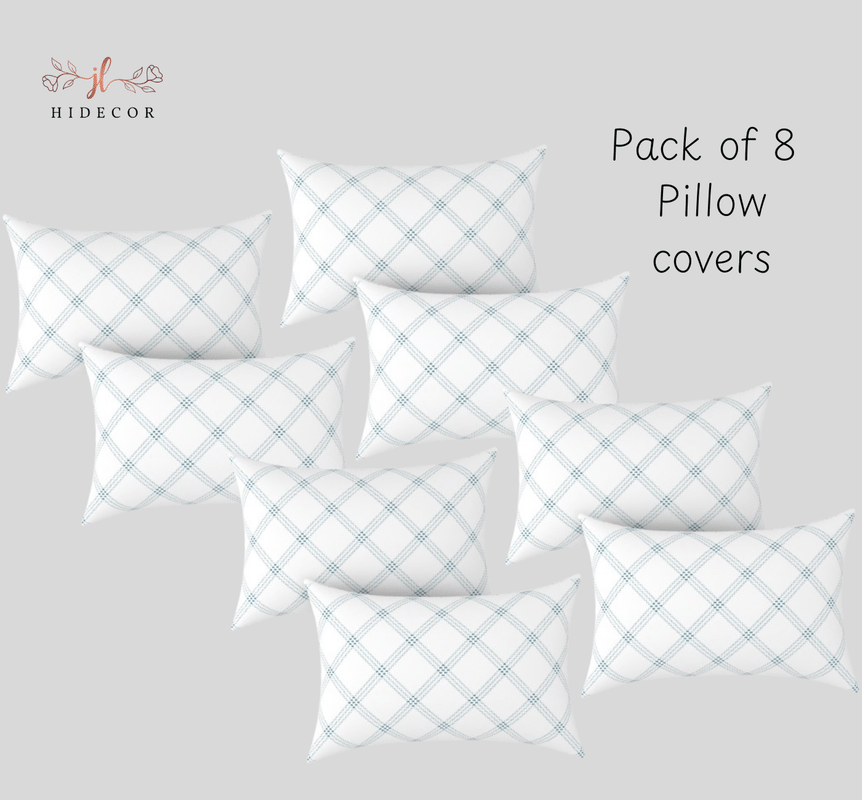     			HIDECOR - Pack of 8 Microfiber Big Checks Standard Size Pillow Cover ( 68.58 cm(27) x 43.18 cm(17) ) - White