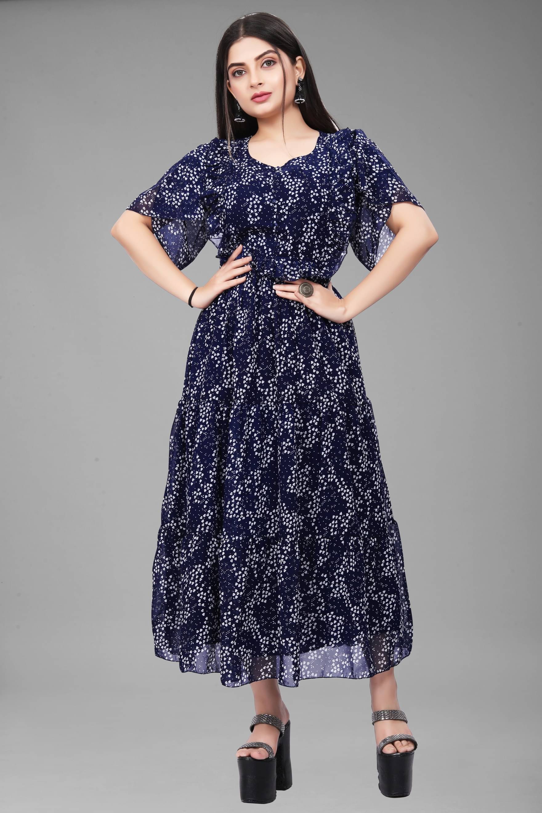     			JASH CREATION Women Polyester Printed Gown ( Blue )