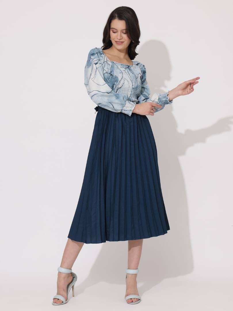 JASH CREATION Polyester Printed Midi Women's Fit & Flare Dress - Blue ( Pack of 1 ) JASH CREATION Polyester Printed Midi Women's Fit & Flare Dress - Blue ( Pack of 1 )