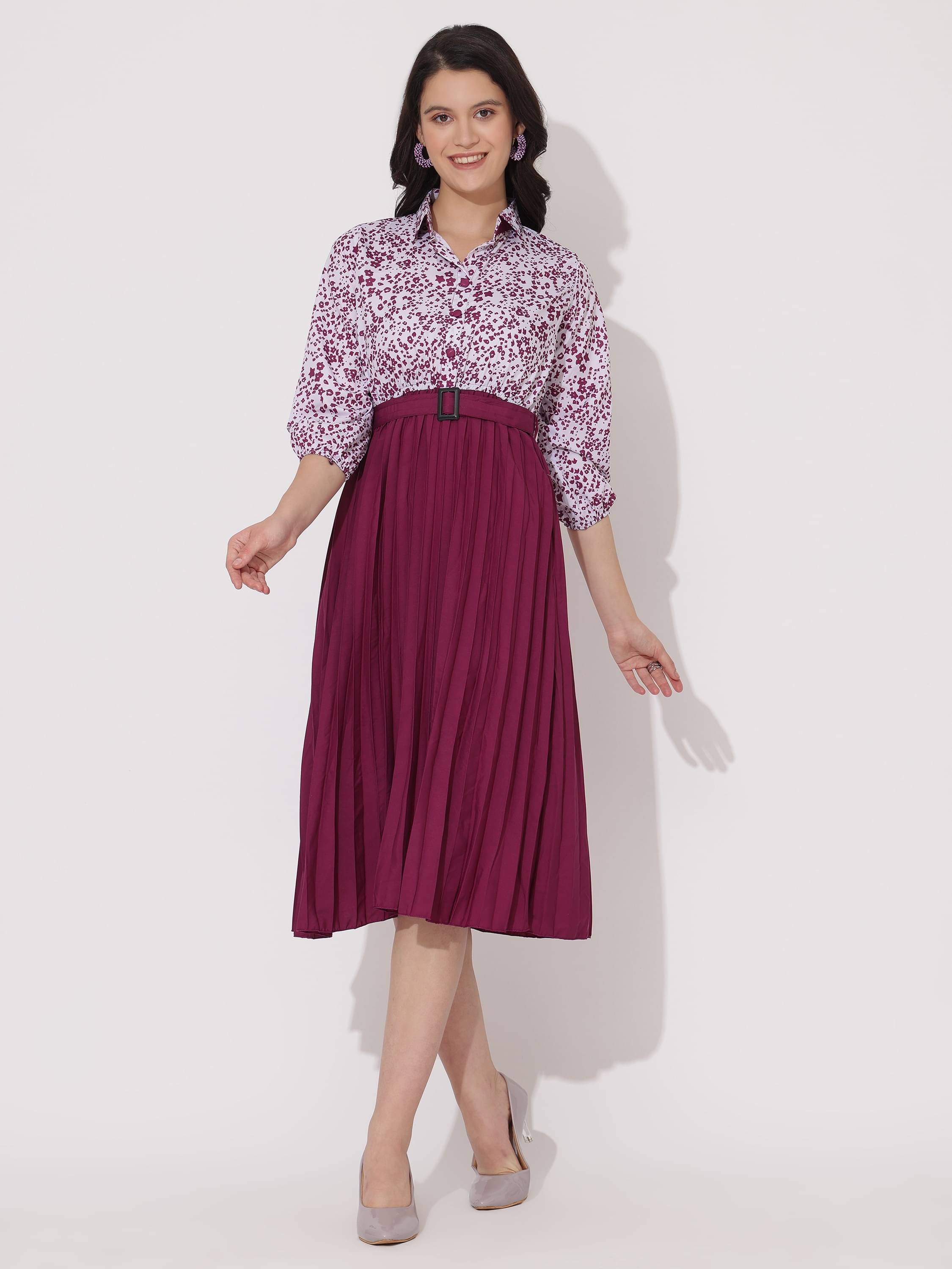JASH CREATION Polyester Printed Midi Women's Fit & Flare Dress - Wine ( Pack of 1 ) JASH CREATION Polyester Printed Midi Women's Fit & Flare Dress - Wine ( Pack of 1 )