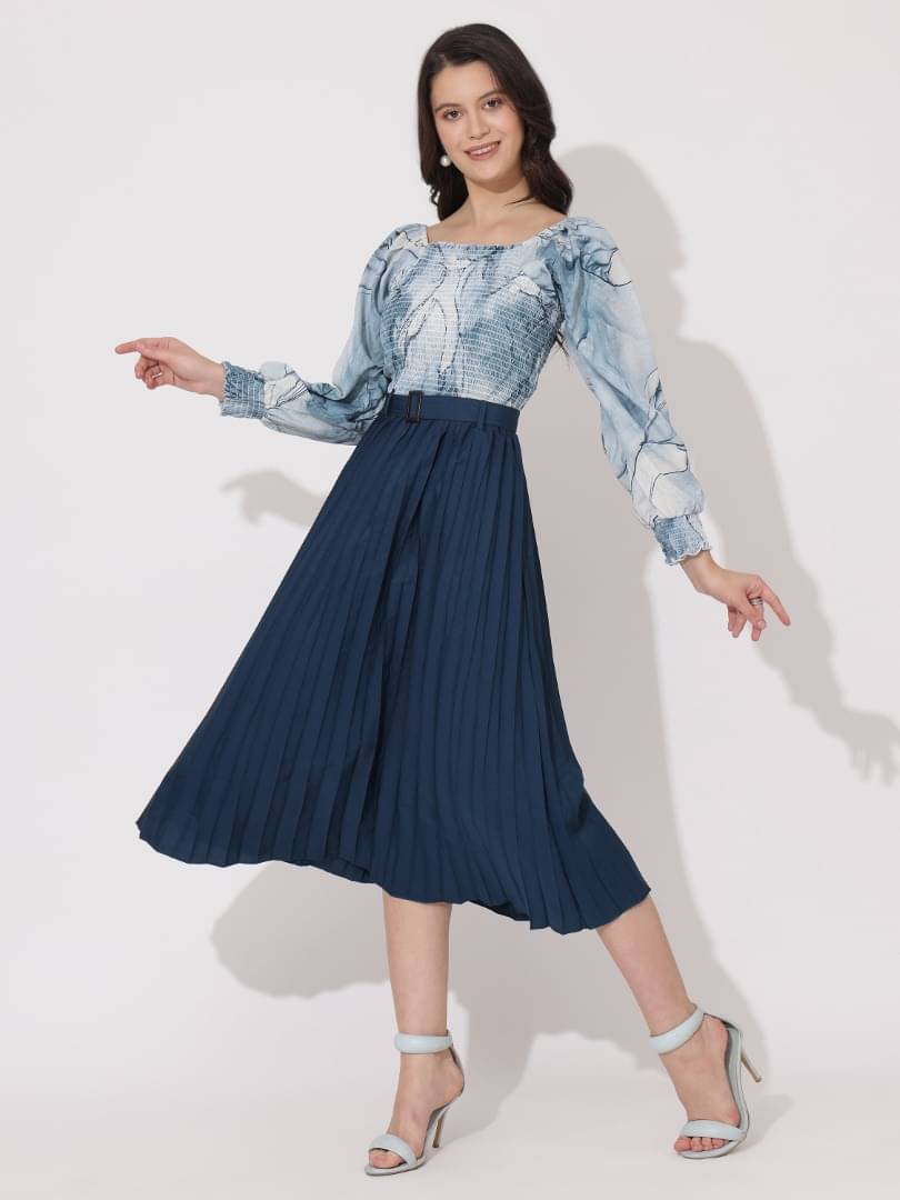 JASH CREATION Polyester Printed Midi Women's Fit & Flare Dress - Blue ( Pack of 1 ) JASH CREATION Polyester Printed Midi Women's Fit & Flare Dress - Blue ( Pack of 1 )