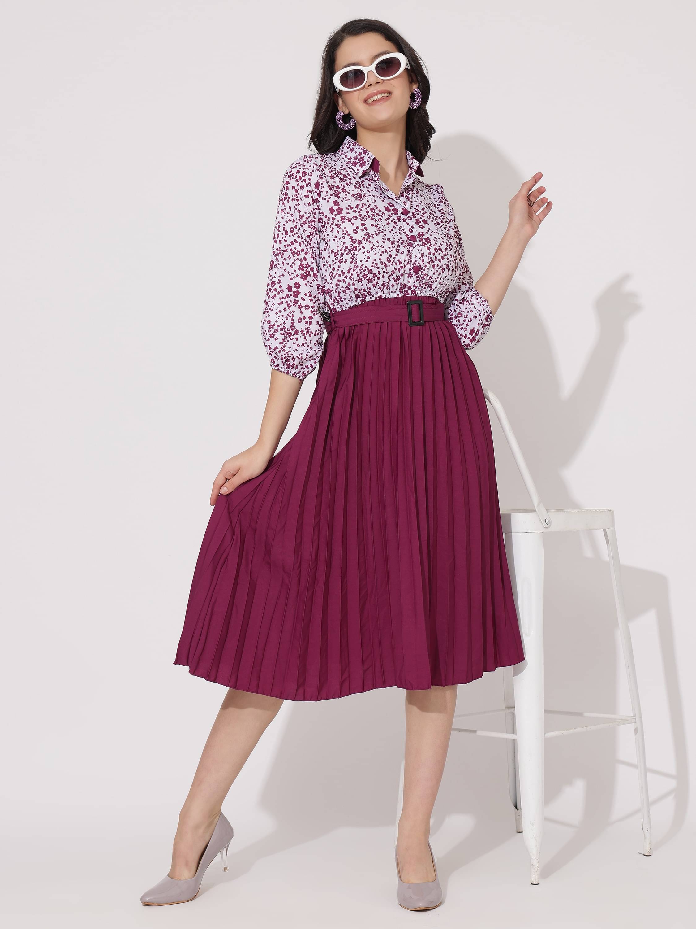 JASH CREATION Polyester Printed Midi Women's Fit & Flare Dress - Wine ( Pack of 1 ) JASH CREATION Polyester Printed Midi Women's Fit & Flare Dress - Wine ( Pack of 1 )