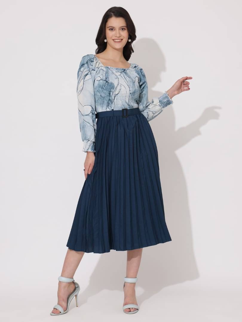     			JASH CREATION Polyester Printed Midi Women's Fit & Flare Dress - Blue ( Pack of 1 )
