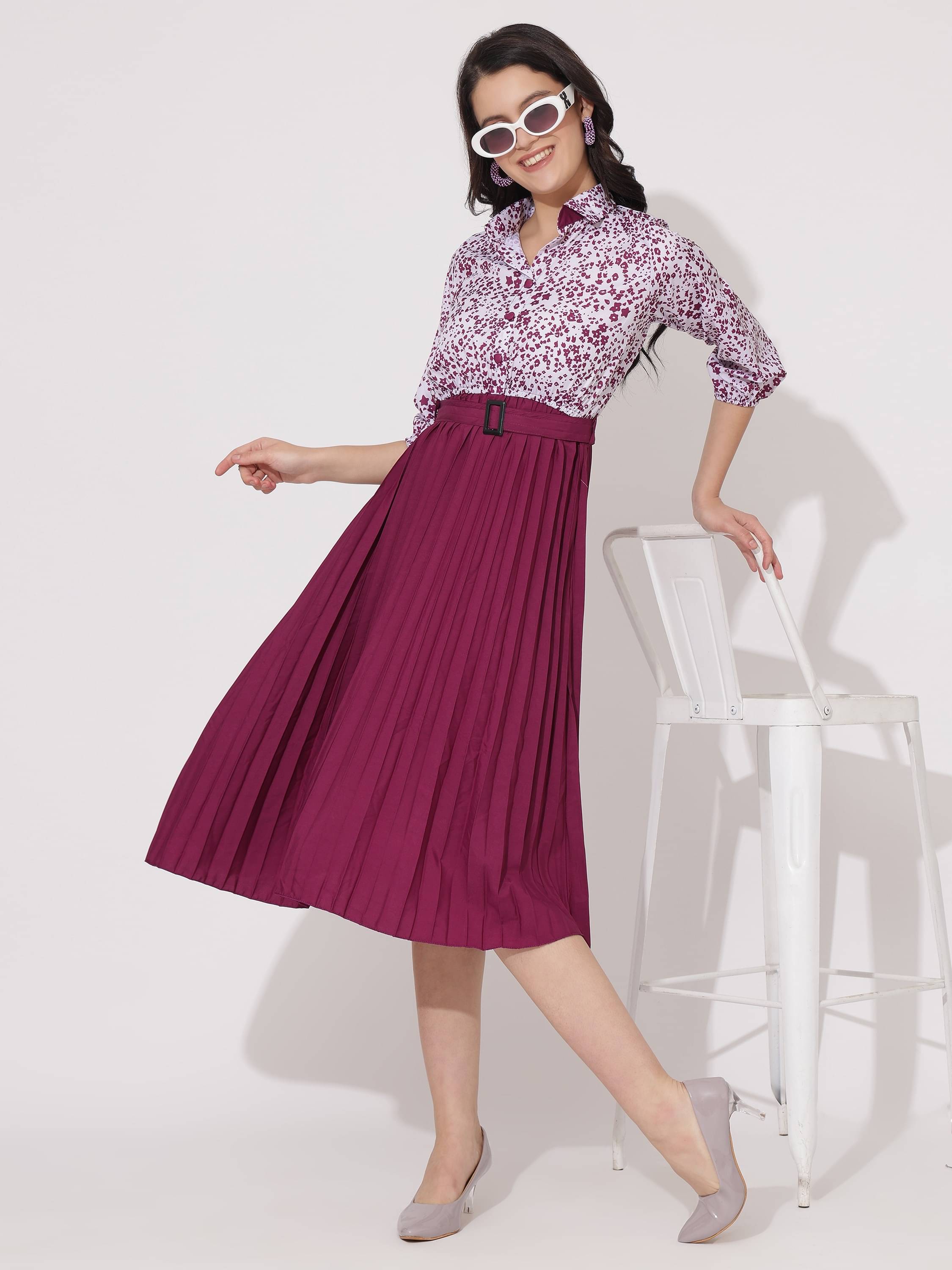 JASH CREATION Polyester Printed Midi Women's Fit & Flare Dress - Wine ( Pack of 1 ) JASH CREATION Polyester Printed Midi Women's Fit & Flare Dress - Wine ( Pack of 1 )