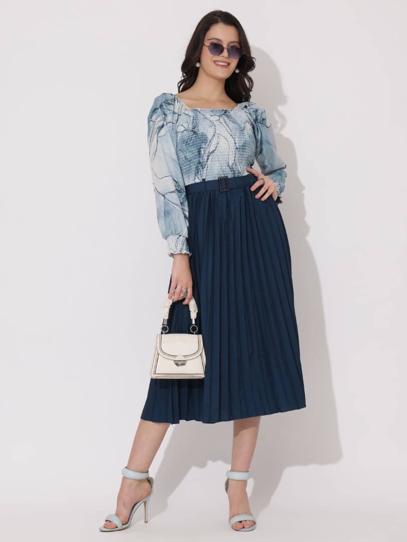 JASH CREATION Polyester Printed Midi Women's Fit & Flare Dress - Blue ( Pack of 1 ) JASH CREATION Polyester Printed Midi Women's Fit & Flare Dress - Blue ( Pack of 1 )