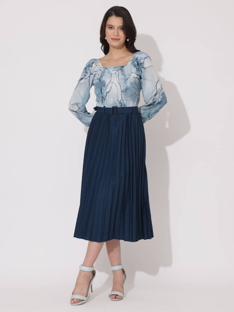 JASH CREATION Polyester Printed Midi Women's Fit & Flare Dress - Blue ( Pack of 1 ) JASH CREATION Polyester Printed Midi Women's Fit & Flare Dress - Blue ( Pack of 1 )