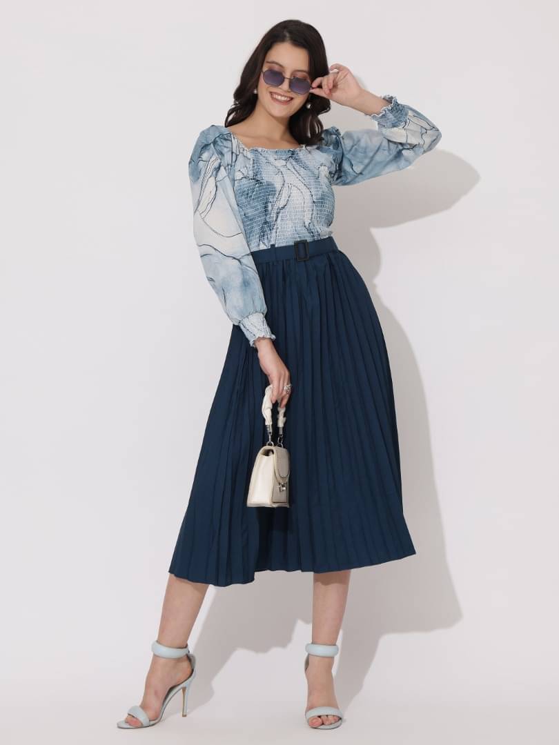 JASH CREATION Polyester Printed Midi Women's Fit & Flare Dress - Blue ( Pack of 1 ) JASH CREATION Polyester Printed Midi Women's Fit & Flare Dress - Blue ( Pack of 1 )