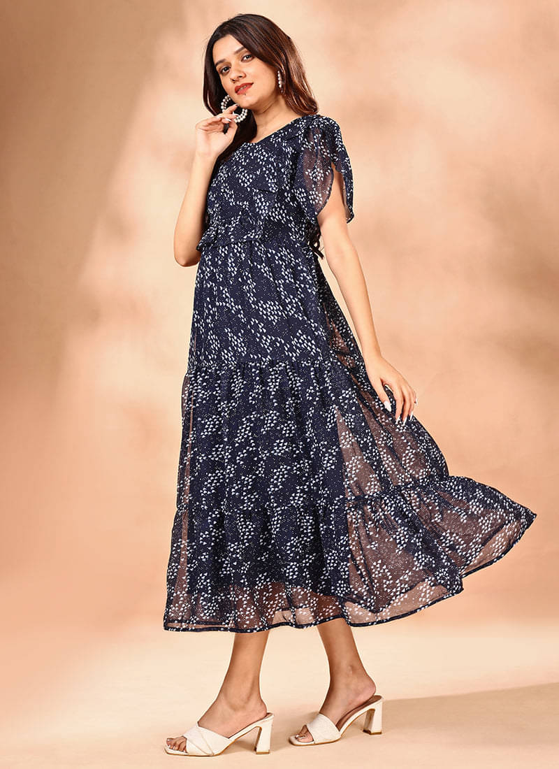     			JASH CREATION Women Polyester Printed Fit & Flare Dress ( Blue )