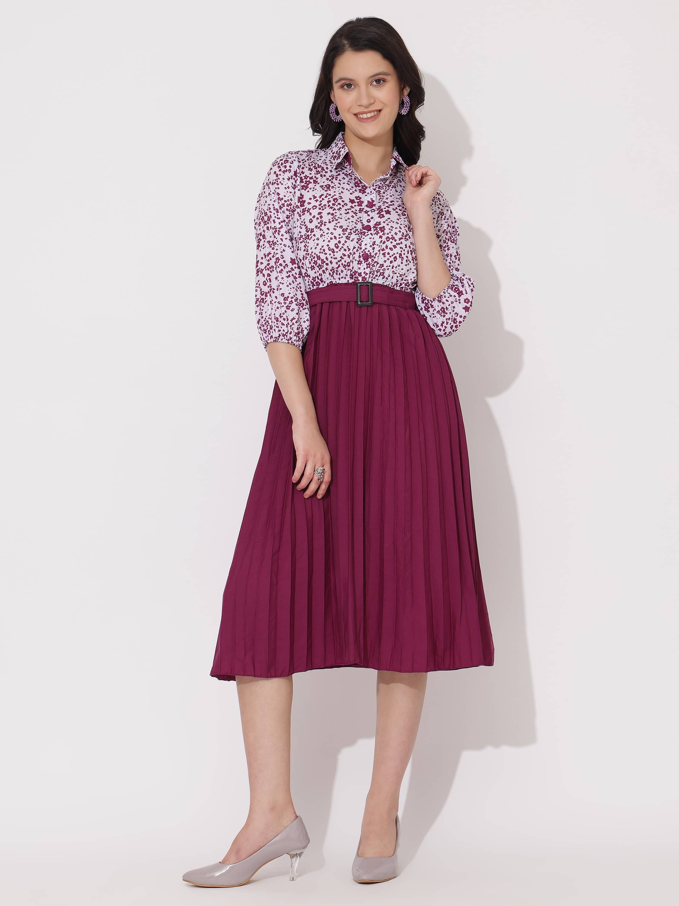 JASH CREATION Polyester Printed Midi Women's Fit & Flare Dress - Wine ( Pack of 1 ) JASH CREATION Polyester Printed Midi Women's Fit & Flare Dress - Wine ( Pack of 1 )