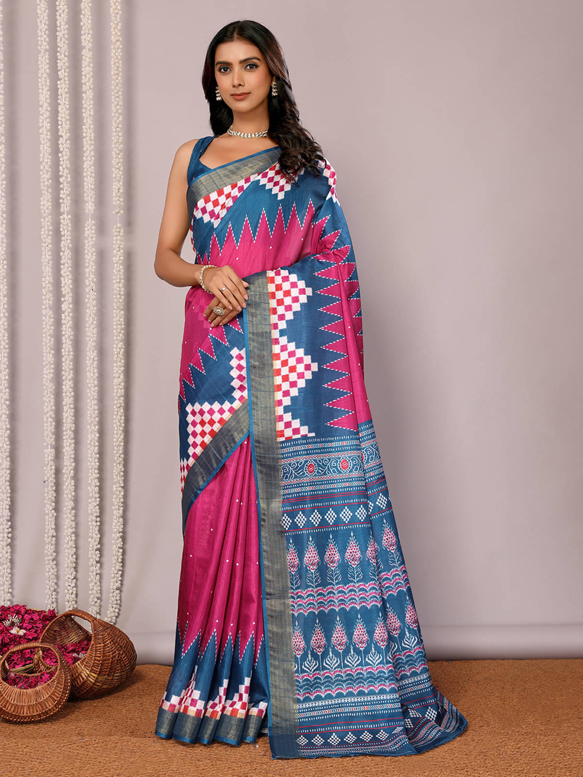 Janasya Chanderi Printed Saree With Unstitched Blouse Piece ( Pink )     			Janasya Chanderi Printed Saree With Unstitched Blouse Piece ( Pink )