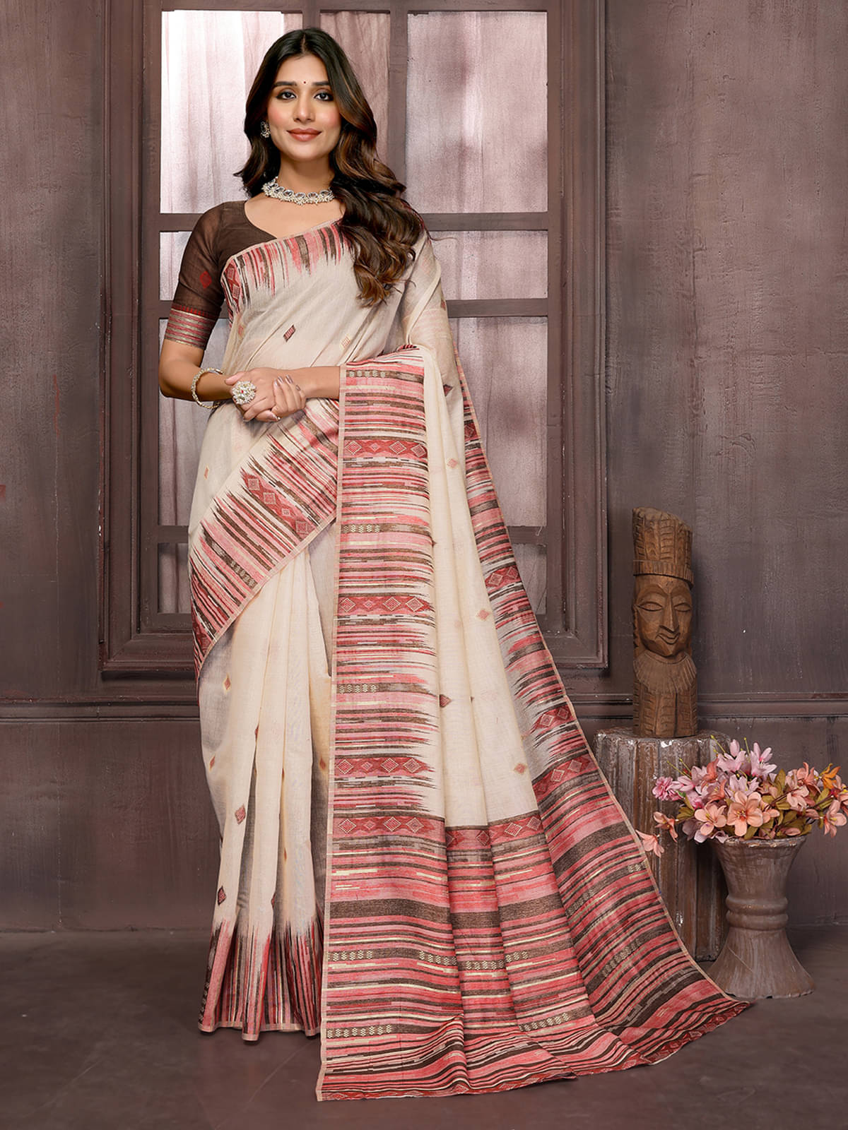 Janasya Chanderi Printed Saree With Unstitched Blouse Piece ( Multicolor ) Janasya Chanderi Printed Saree With Unstitched Blouse Piece ( Multicolor )