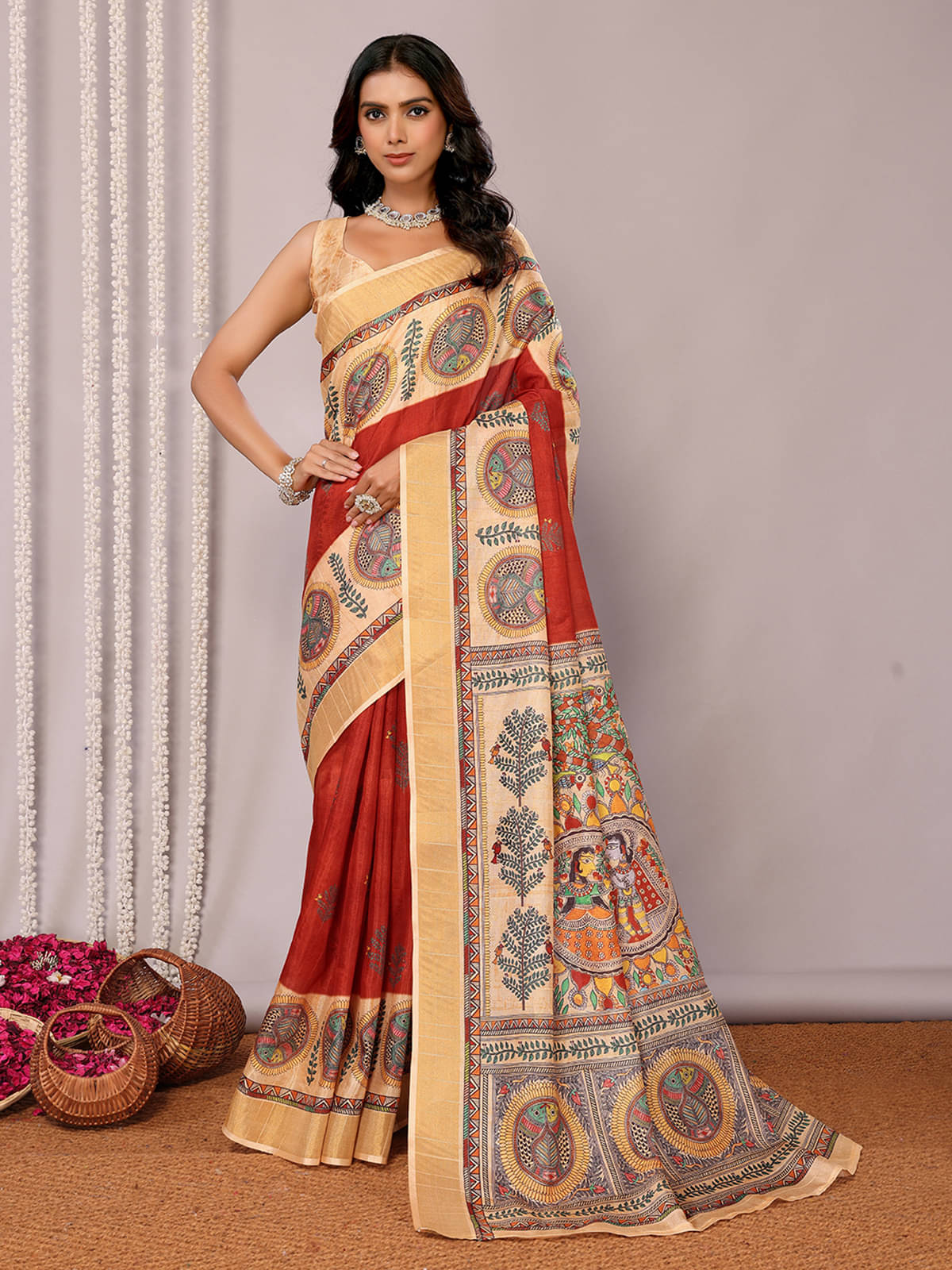 Janasya Chanderi Printed Saree With Unstitched Blouse Piece ( Maroon ) Janasya Chanderi Printed Saree With Unstitched Blouse Piece ( Maroon )