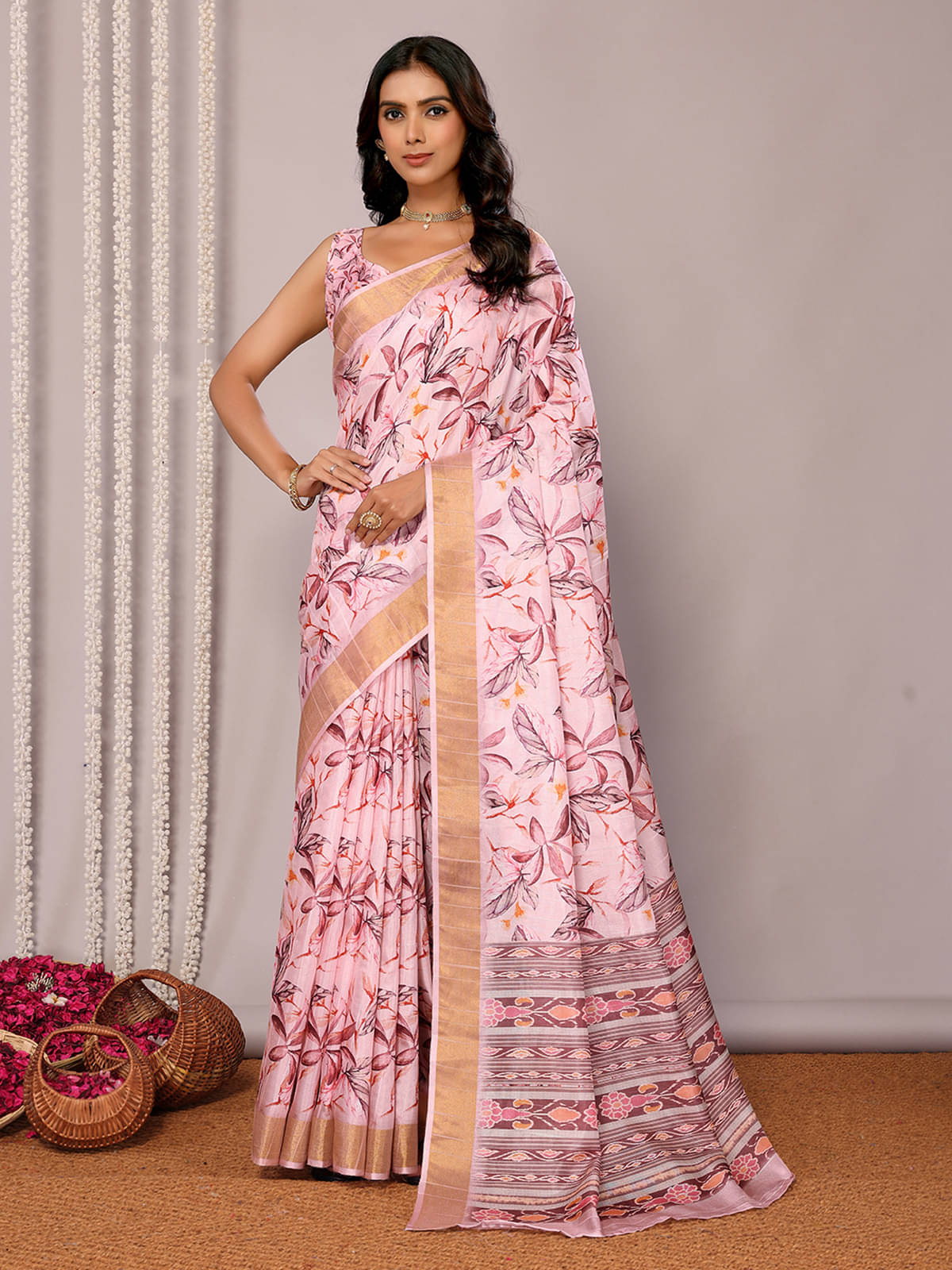 Janasya Chanderi Printed Saree With Unstitched Blouse Piece ( Pink ) Janasya Chanderi Printed Saree With Unstitched Blouse Piece ( Pink )