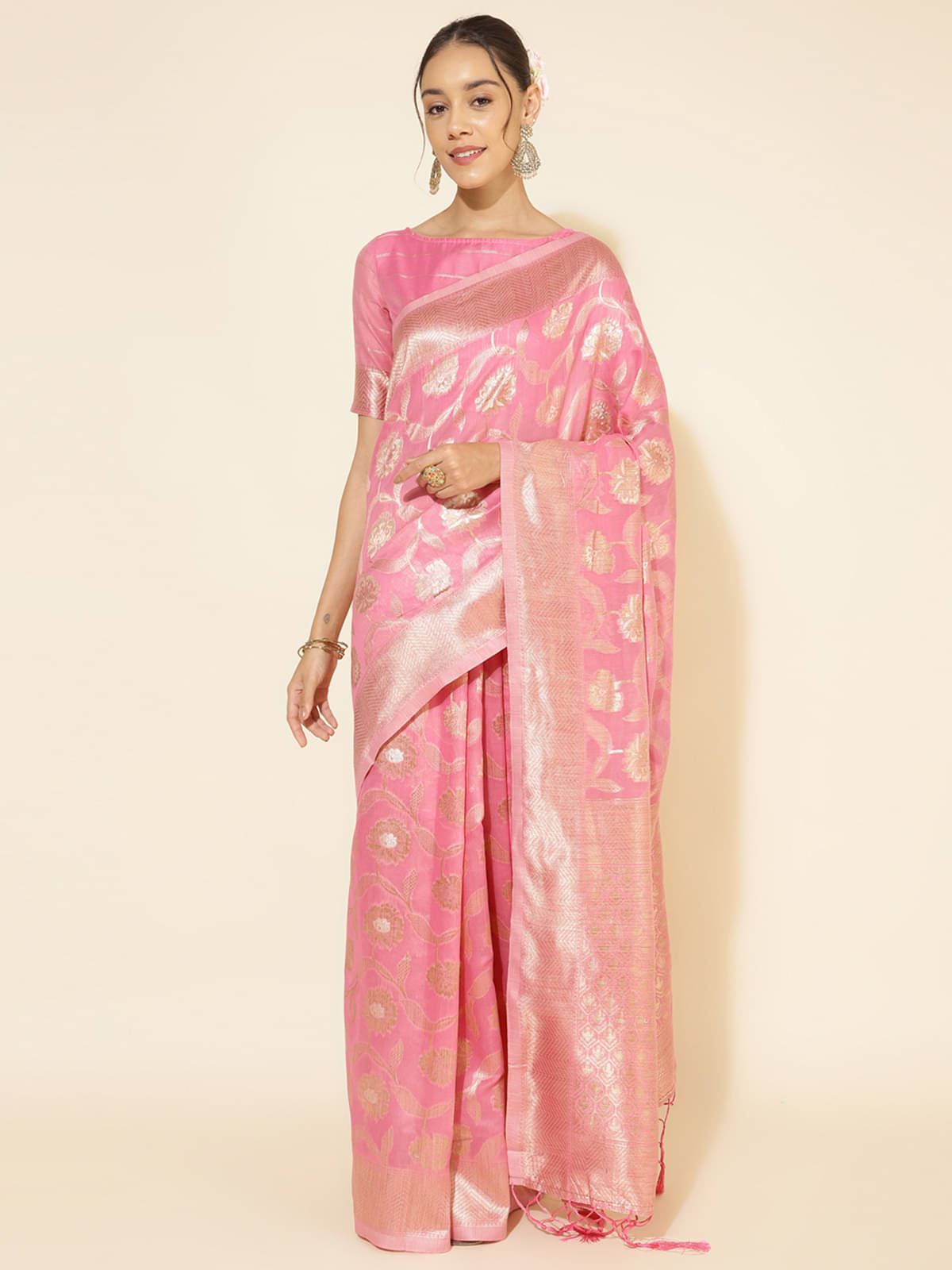 Janasya Chanderi Woven Saree With Unstitched Blouse Piece ( Mauve ) Janasya Chanderi Woven Saree With Unstitched Blouse Piece ( Mauve )