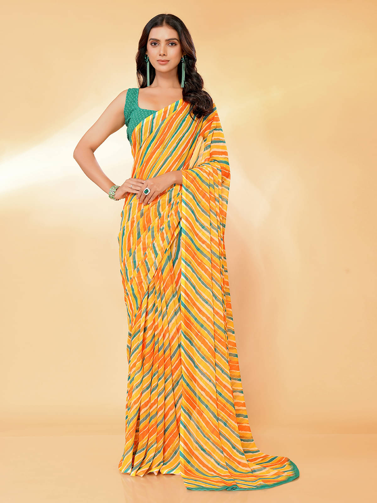 Janasya Georgette Printed Saree With Unstitched Blouse Piece ( Orange ) Janasya Georgette Printed Saree With Unstitched Blouse Piece ( Orange )