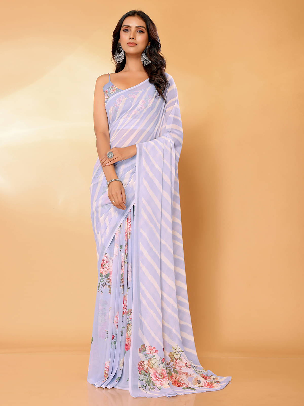     			Janasya Georgette Printed Saree With Unstitched Blouse Piece ( Lavender )