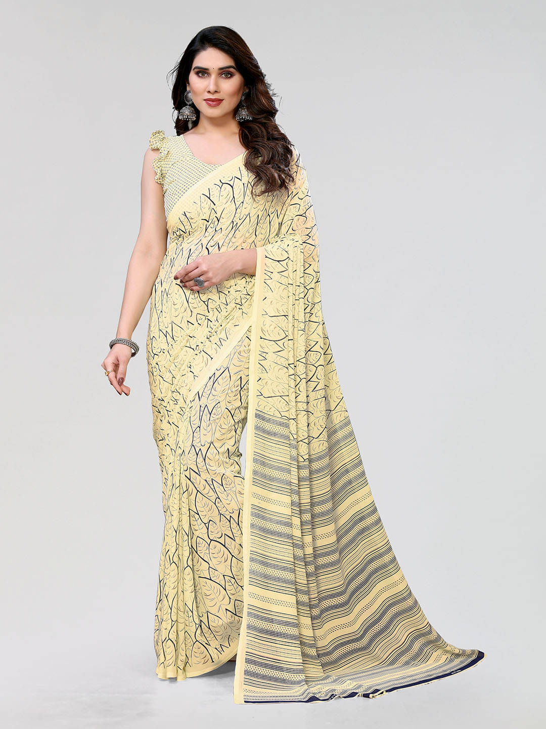 Kashvi Sarees Georgette Printed Saree With Unstitched Blouse Piece ( Cream ) Kashvi Sarees Georgette Printed Saree With Unstitched Blouse Piece ( Cream )