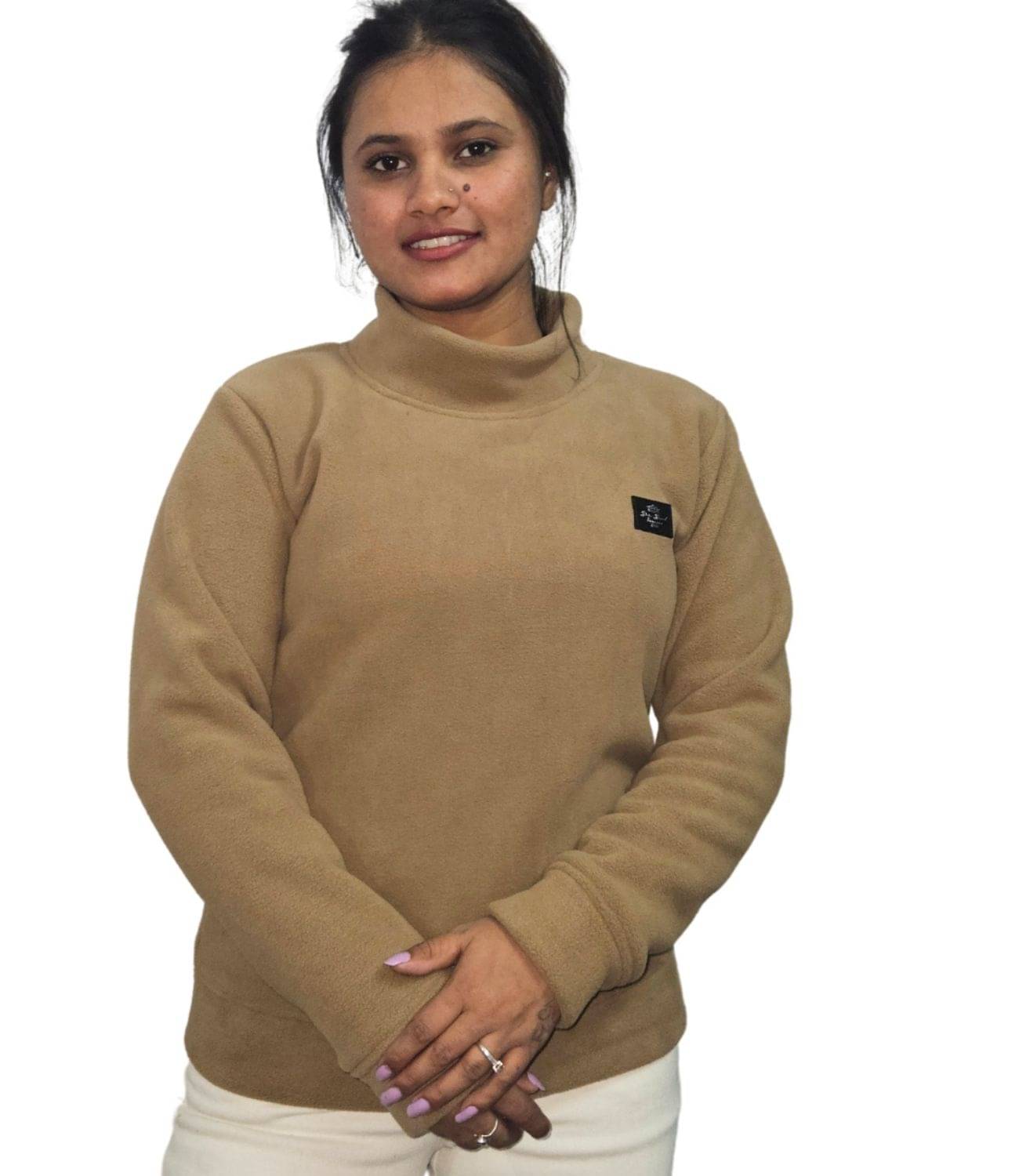     			Looks United Woollen High Neck Women's Pullovers - Beige ( Single )